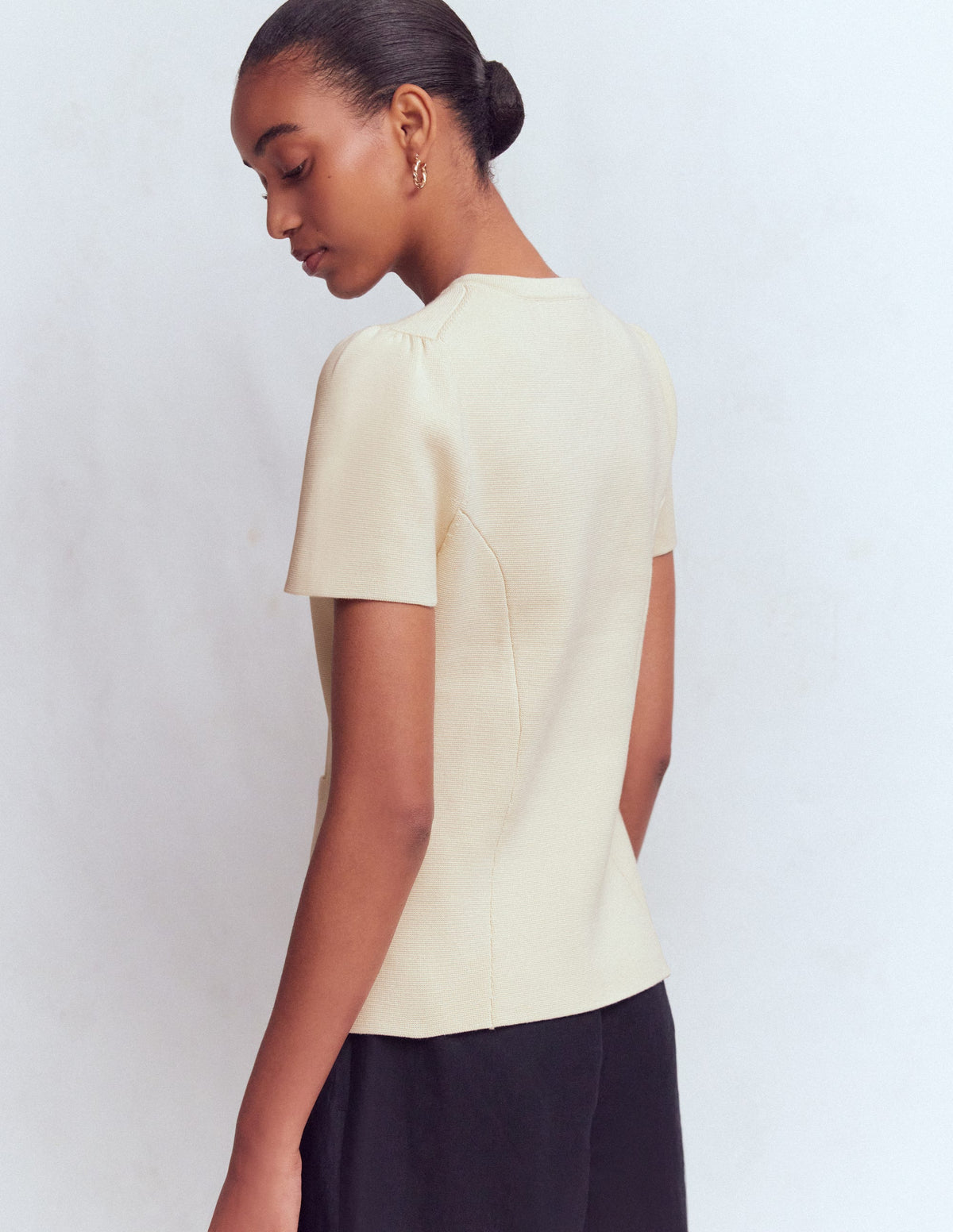Short Sleeve Knitted Jacket-Ivory - Image 3