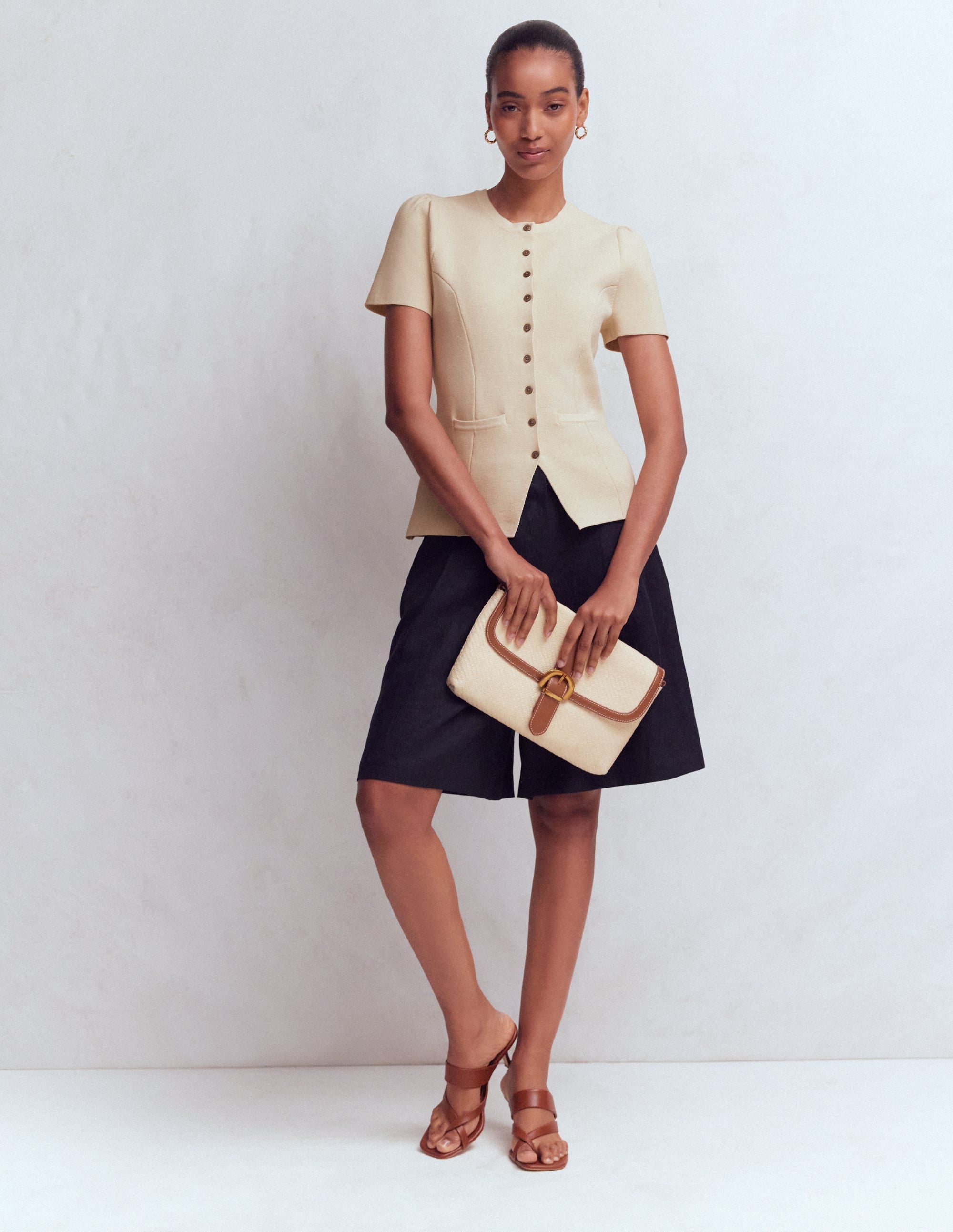 Short Sleeve Knitted Jacket-Ivory - Image 1