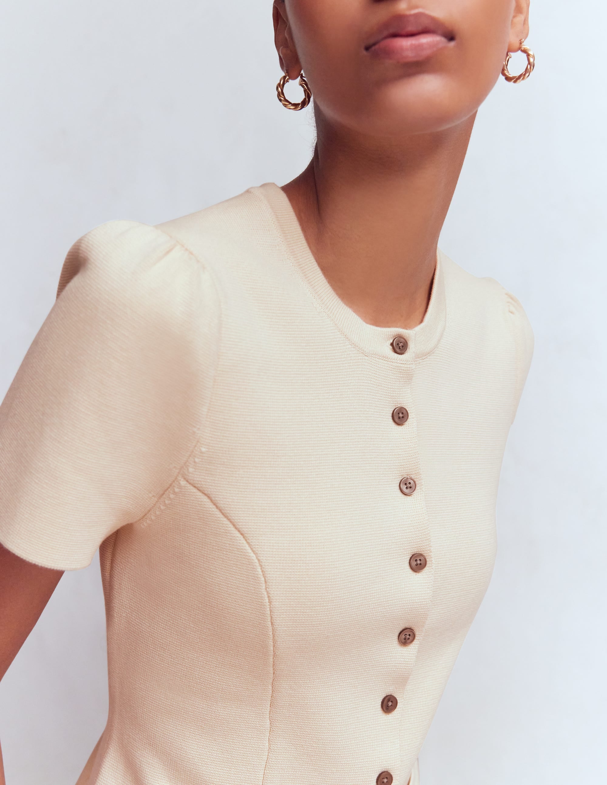 Short Sleeve Knitted Jacket-Ivory - Image 4