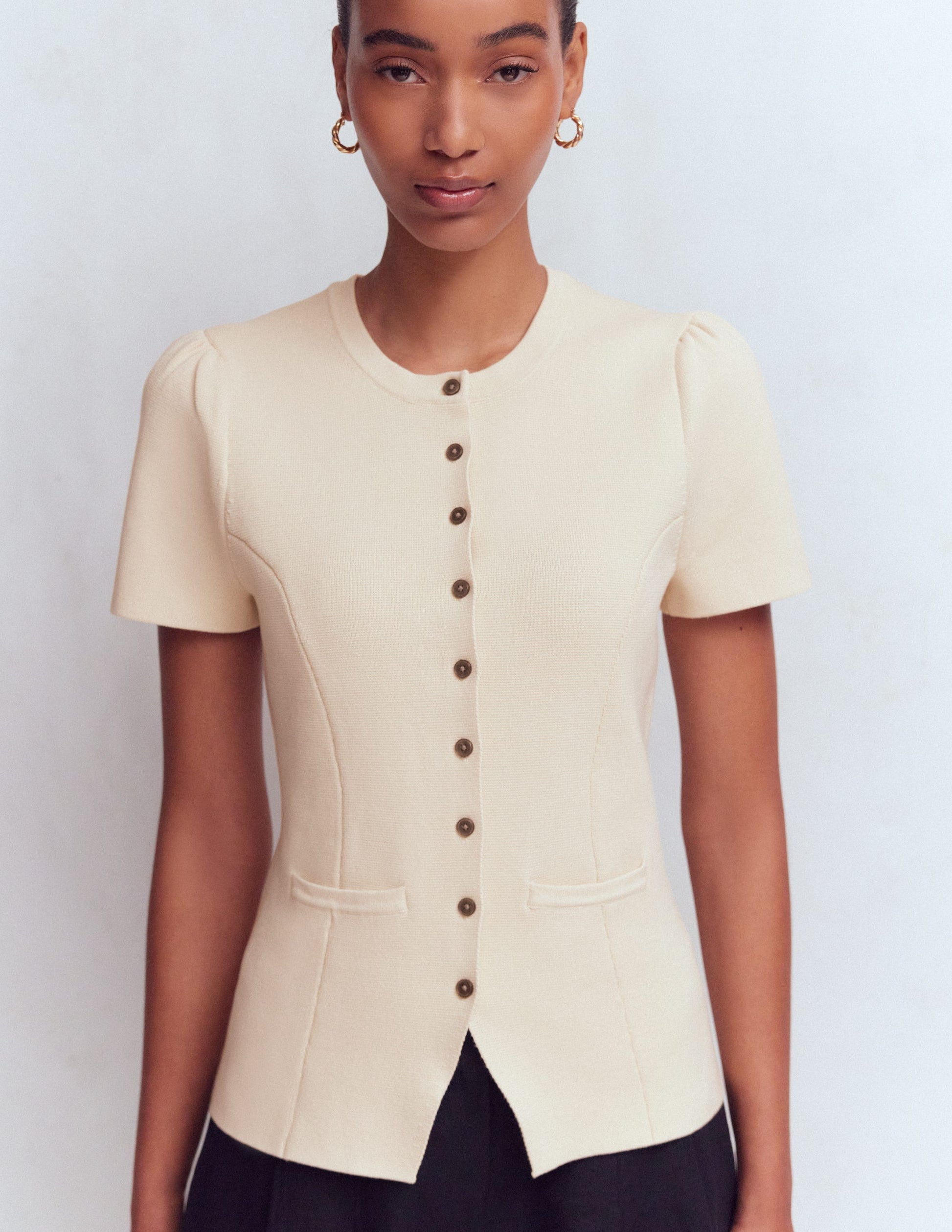Short Sleeve Knitted Jacket-Ivory-5