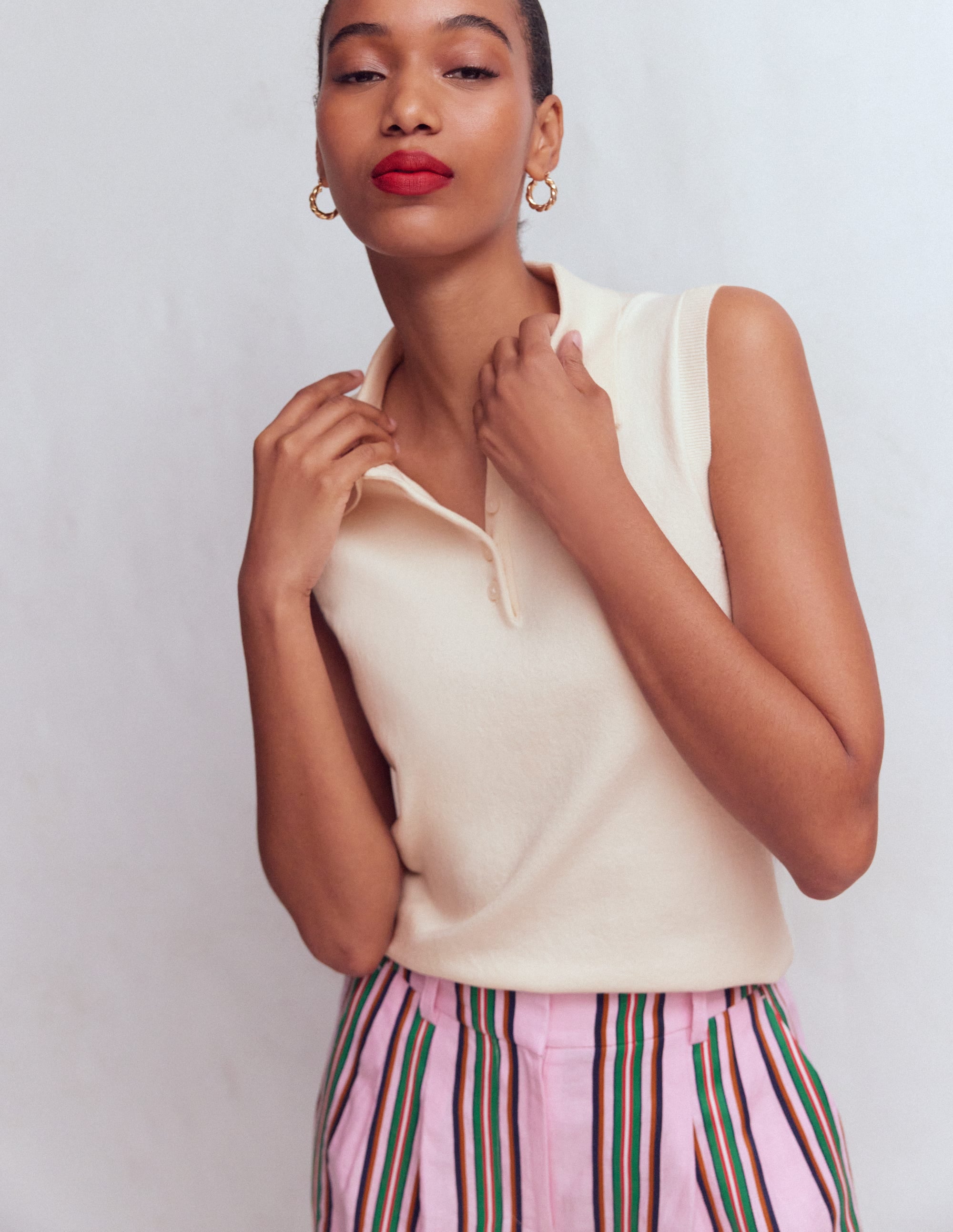 Chloe Henley Knitted Tank-Warm Ivory - Image 1