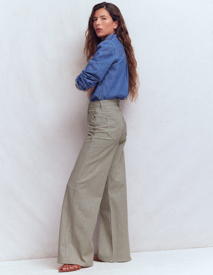 High Rise Wide Leg Jeans-Blue Stripe