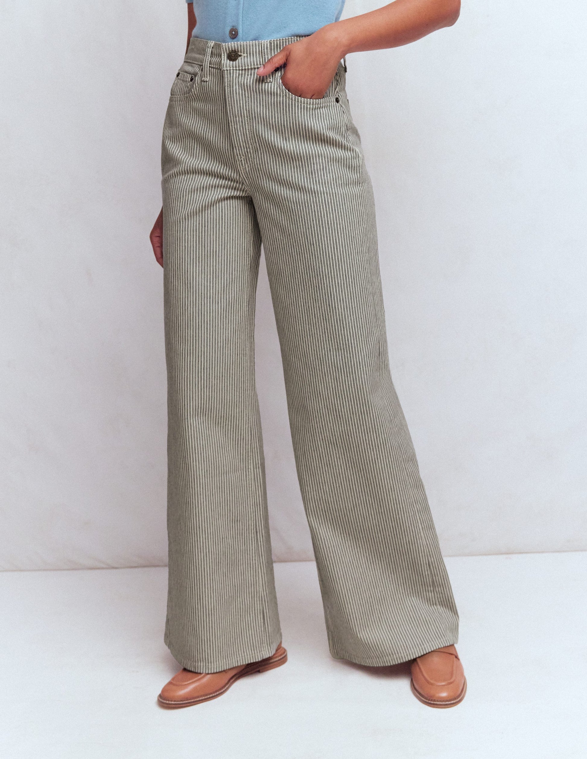 High Rise Wide Leg Jeans-Blue Stripe-4