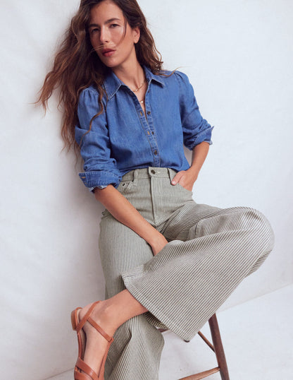 High Rise Wide Leg Jeans-Blue Stripe-6