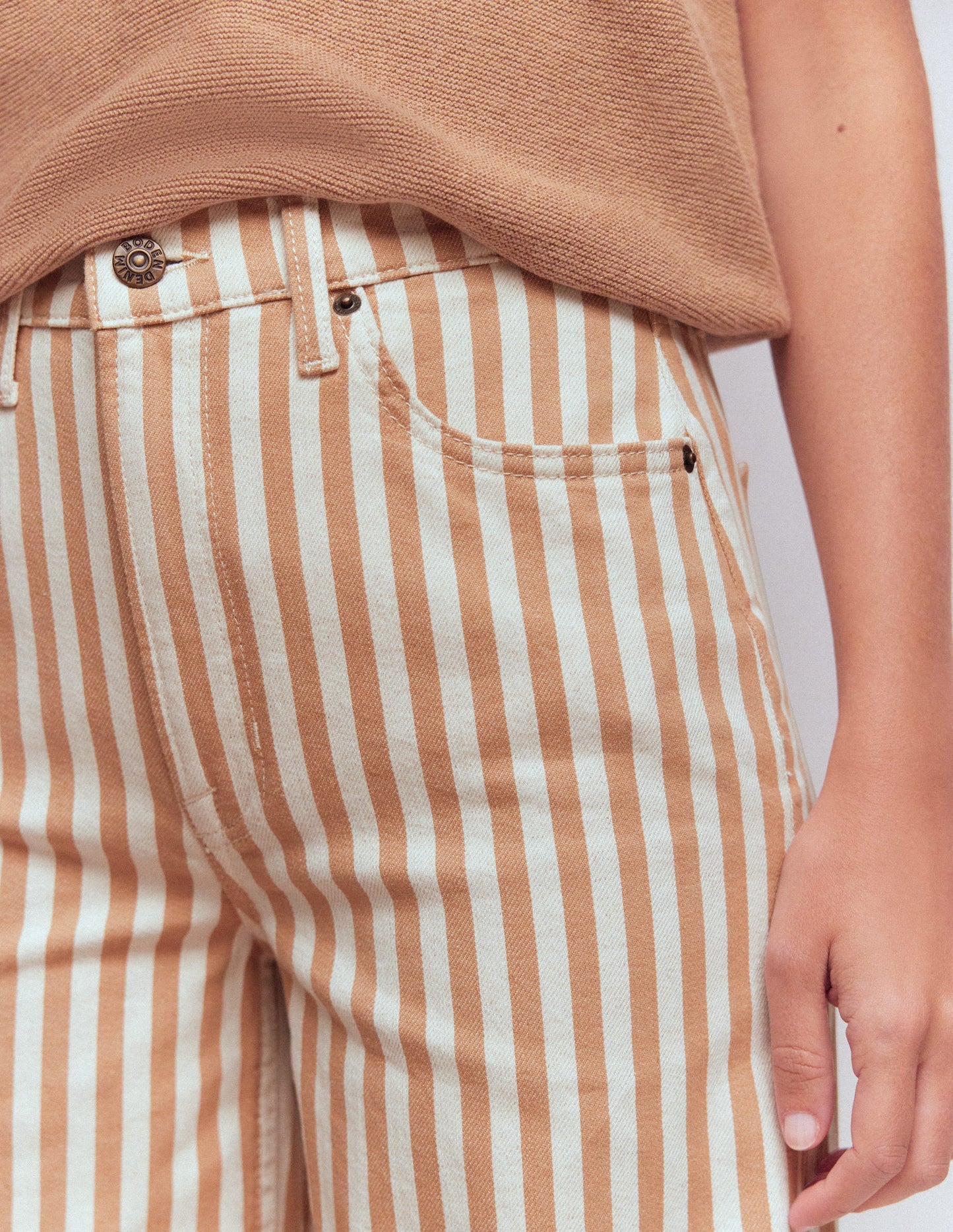 High Rise Wide Leg Jeans-Ecru Tan Stripe