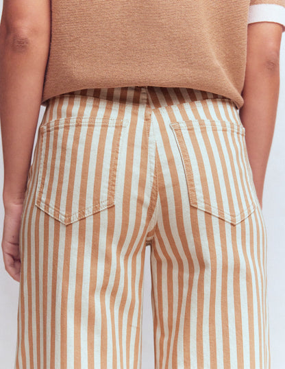 High Rise Wide Leg Jeans-Ecru Tan Stripe-5