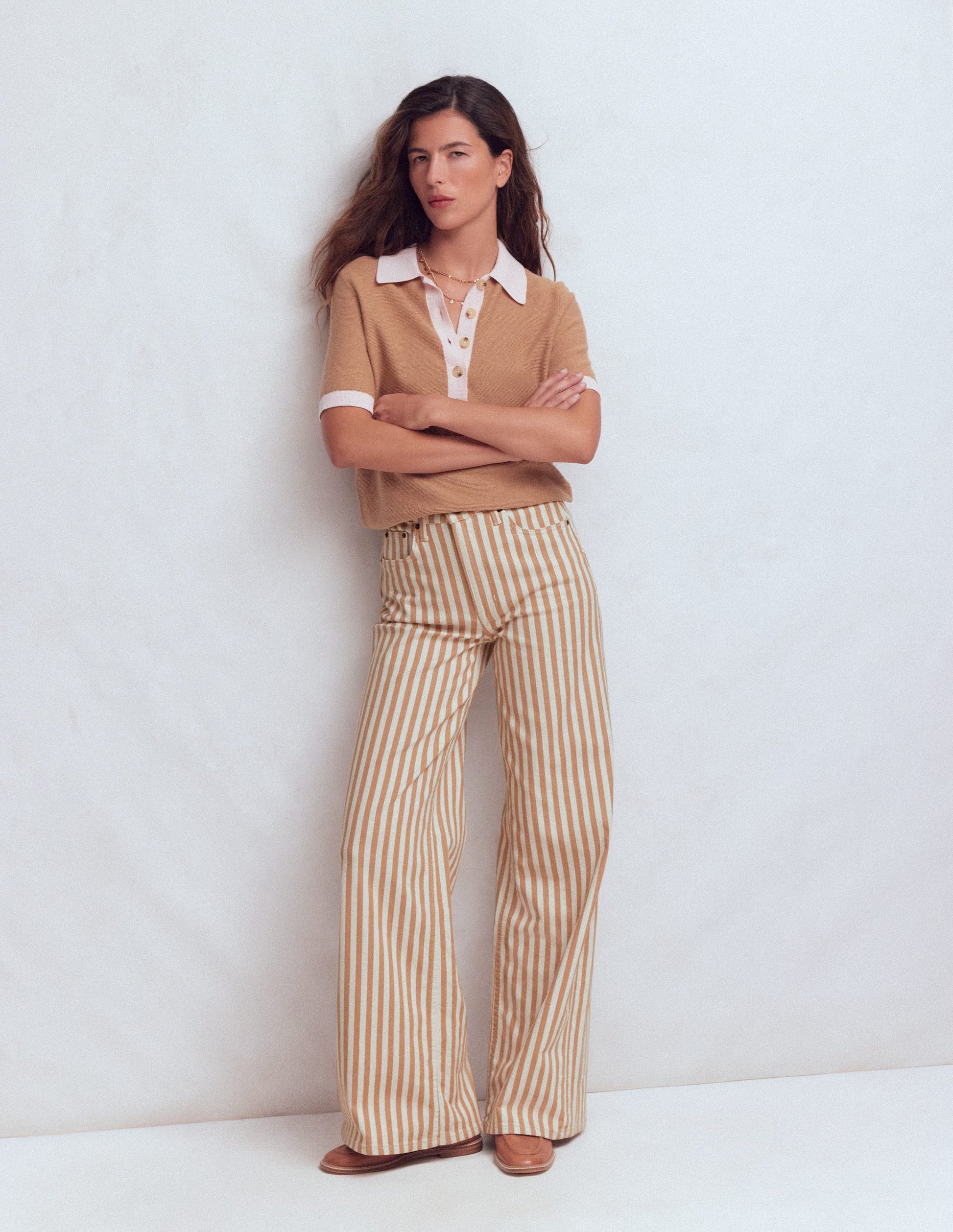 High Rise Wide Leg Jeans-Ecru Tan Stripe-6