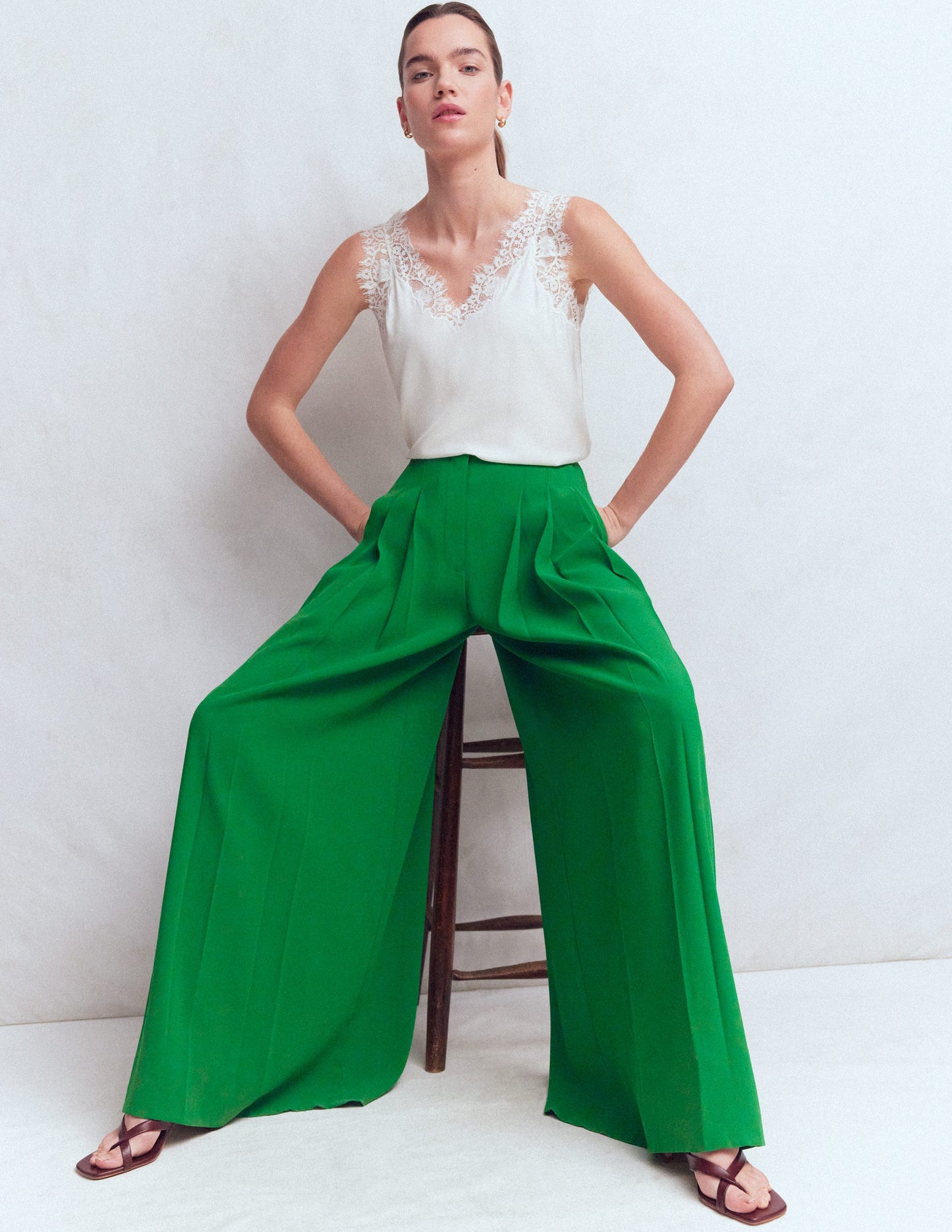 Regent Wide Leg Trousers-Rich Emerald