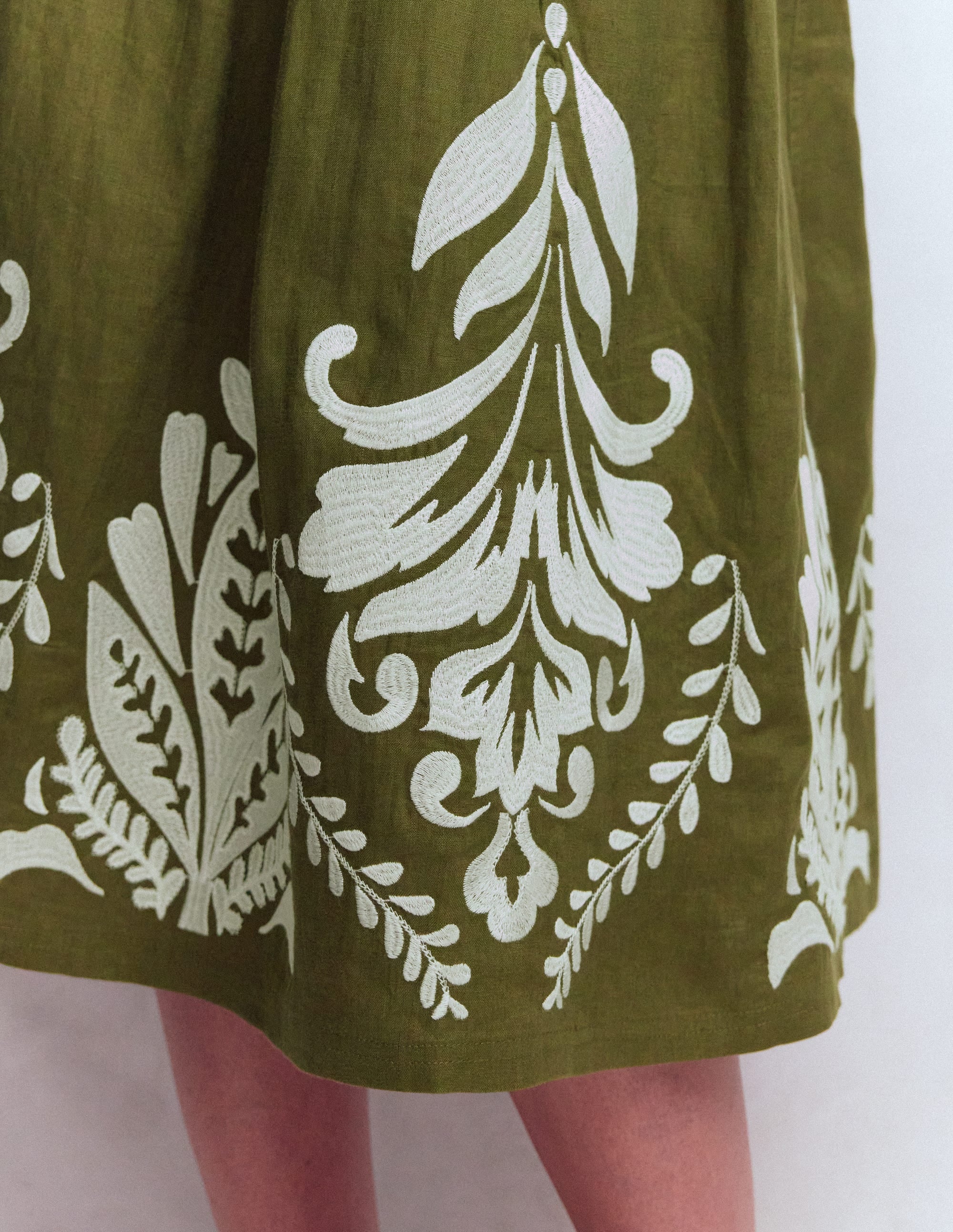 Verity Linen Midi Skirt-Woodland Green Embroidery - Image 2