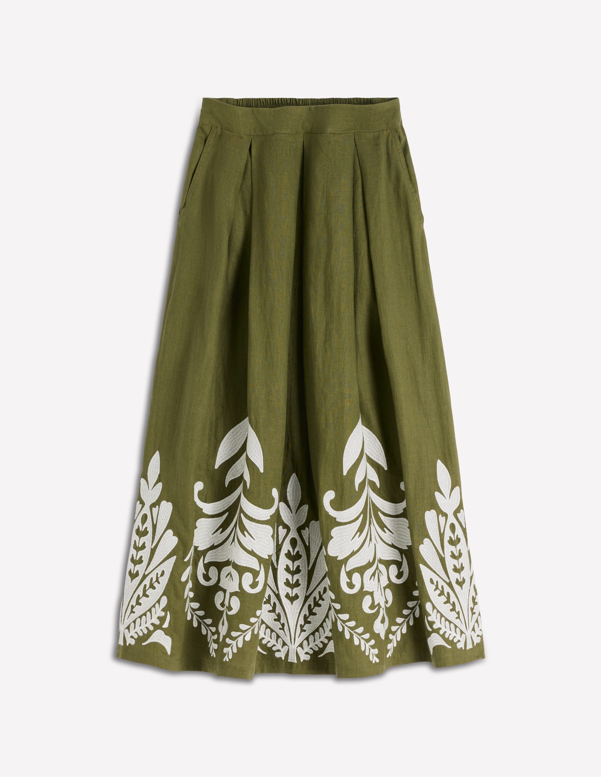 Verity Linen Midi Skirt-Woodland Green Embroidery - Image 7