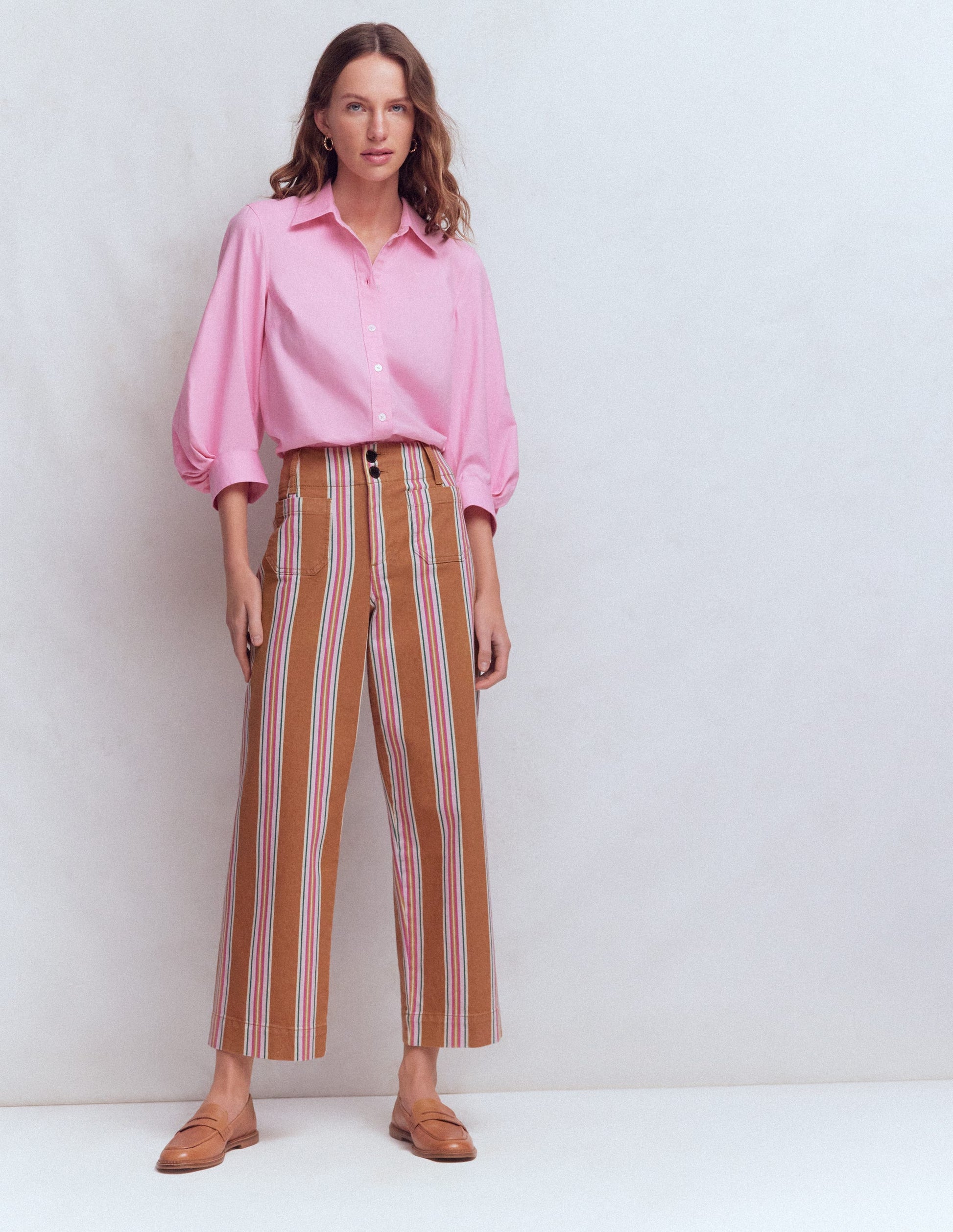 Primrose Cropped Jeans-Cognac, Pink Stripe-1
