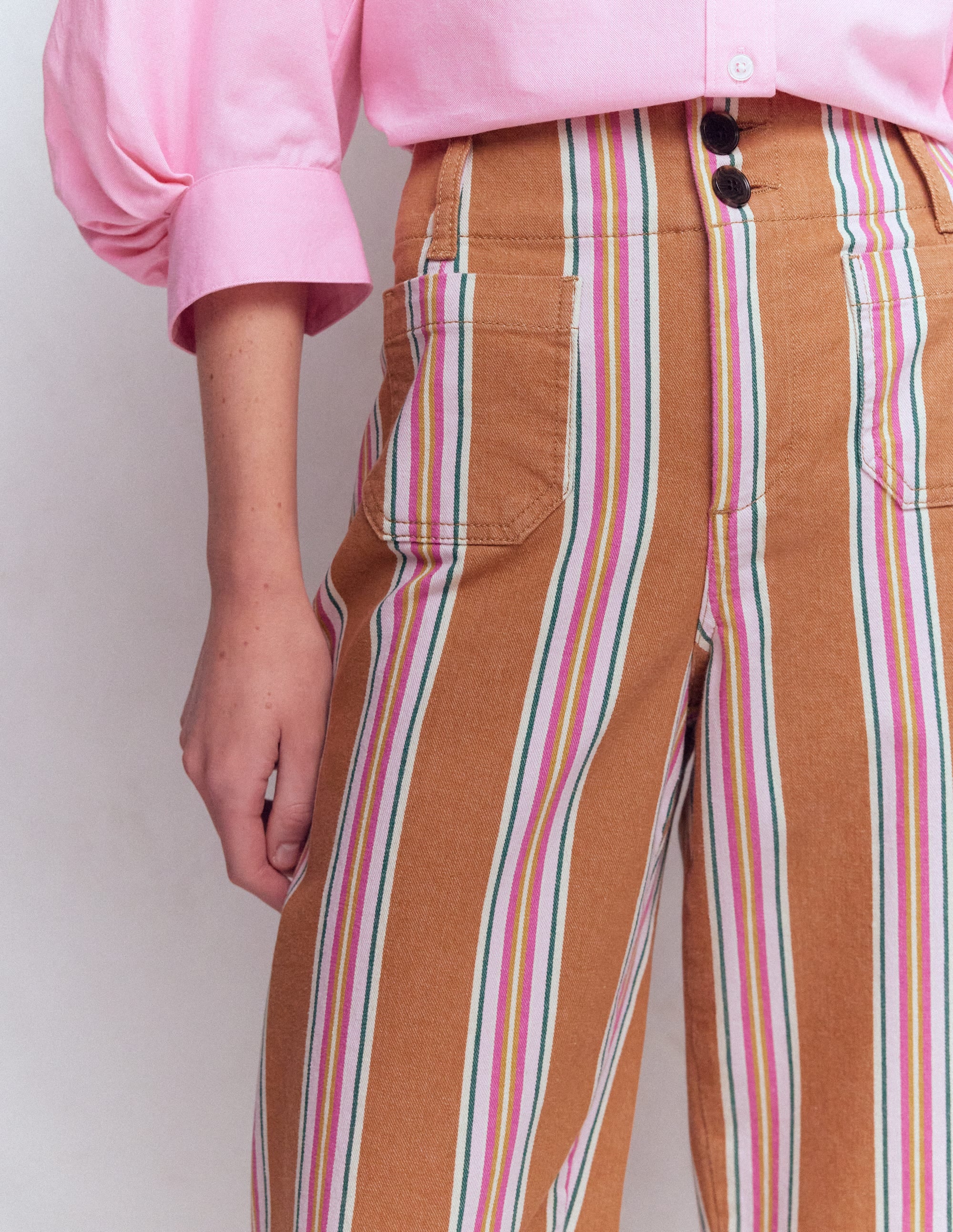 Primrose Cropped Jeans-Cognac, Pink Stripe - Image 2