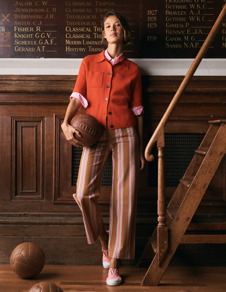 Primrose Patch Pocket Jeans-Cognac, Pink Stripe