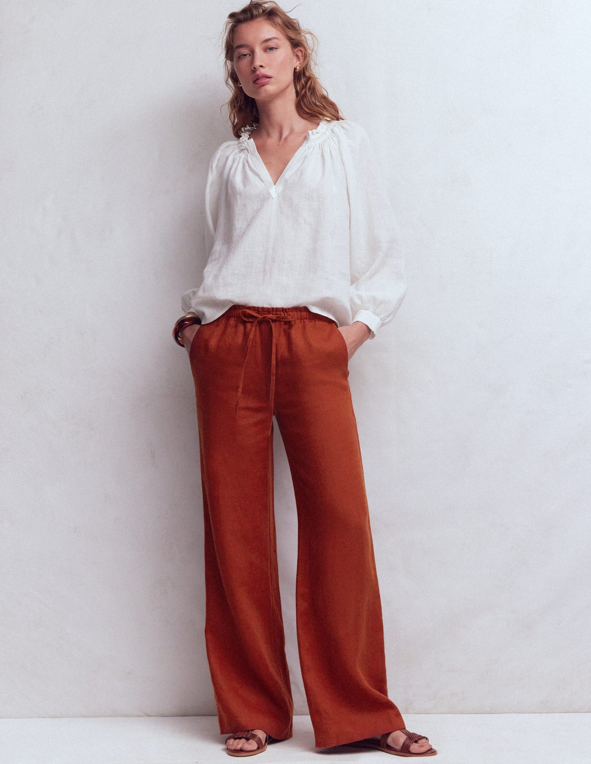 Islington Linen Trousers-Burnt Orange-1