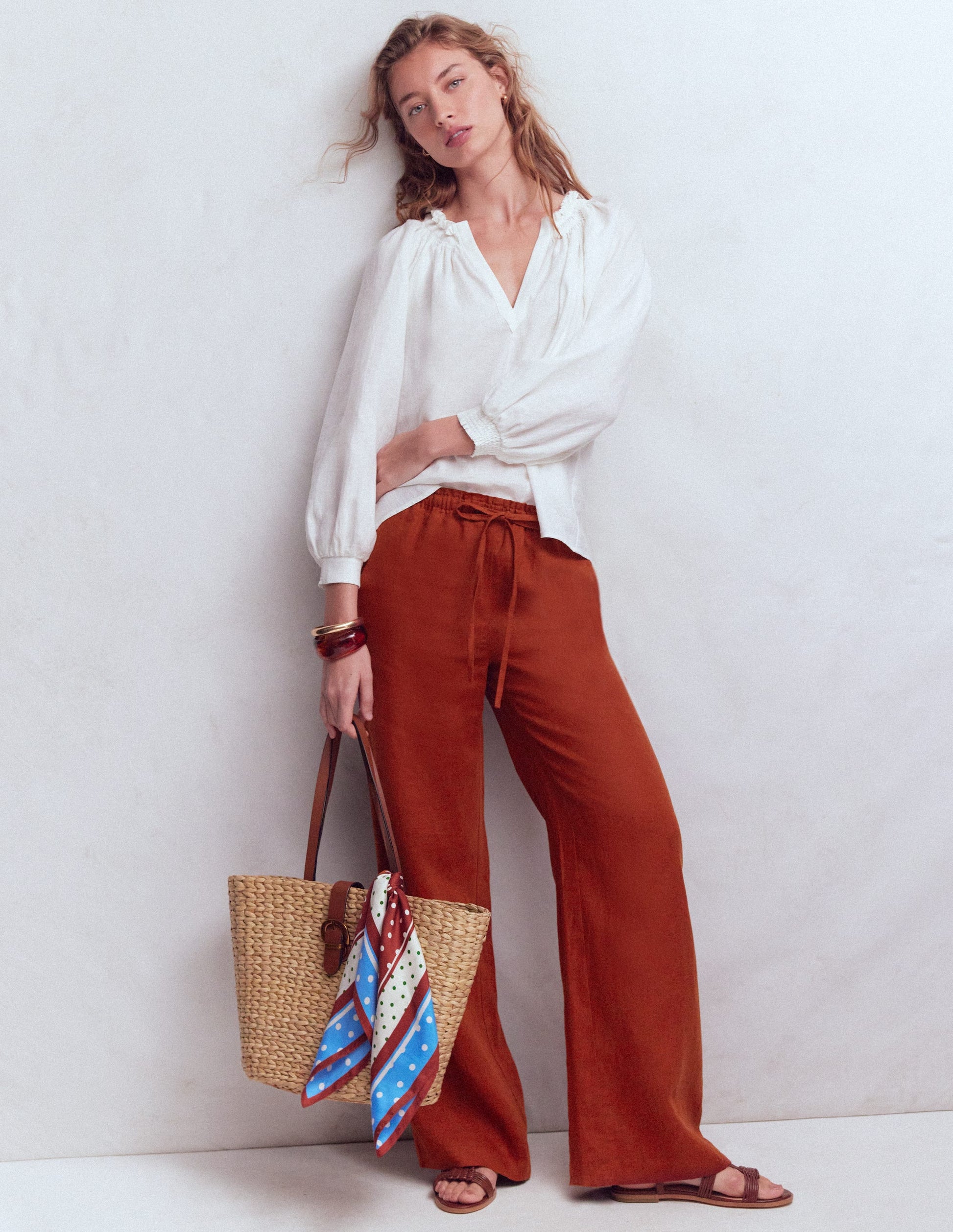 Islington Linen Trousers-Burnt Orange-4
