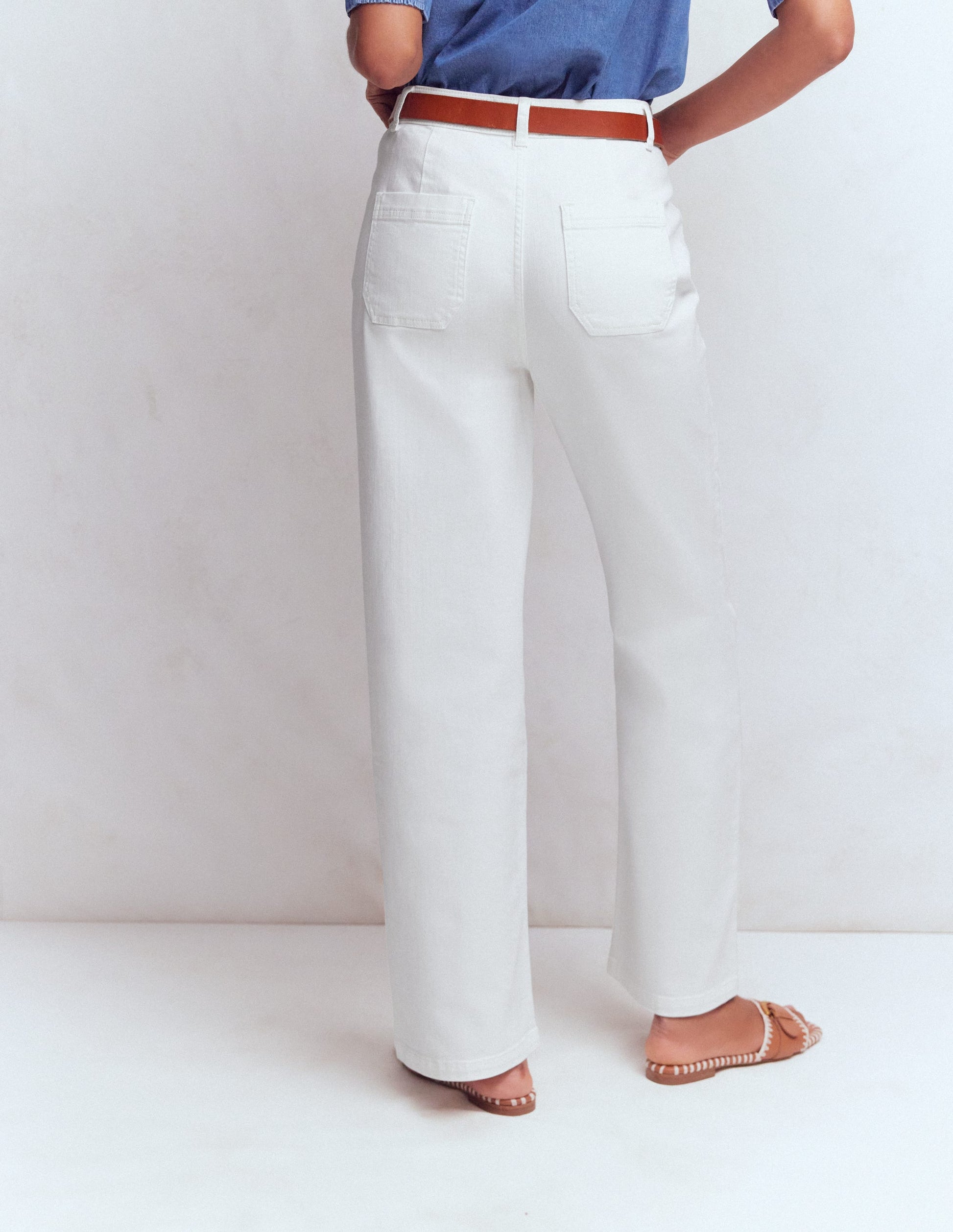 Straight Leg Pocket Jeans-White-3