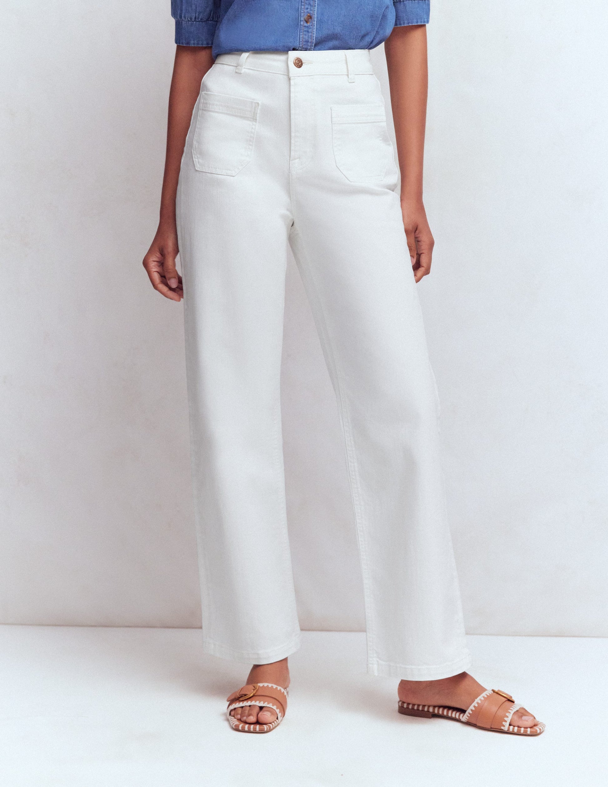 Straight Leg Pocket Jeans-White-4