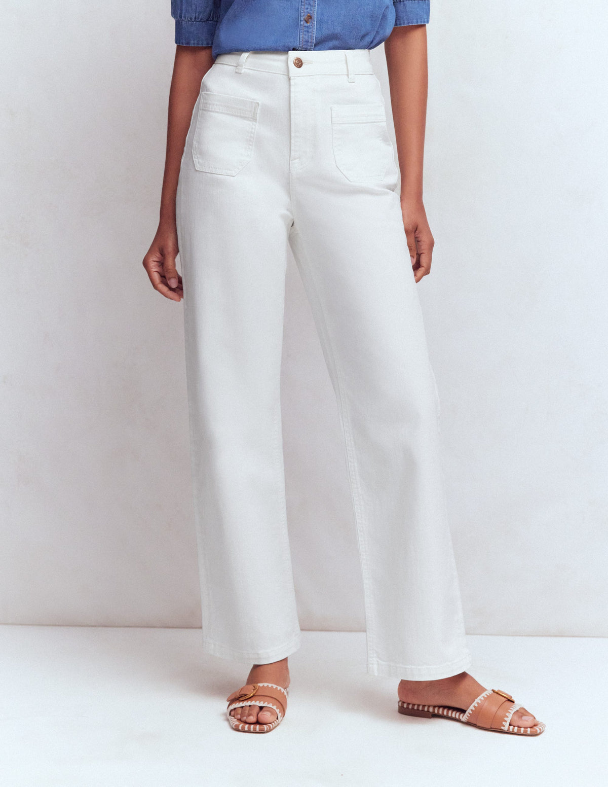 Straight Leg Pocket Jeans-White - Image 4