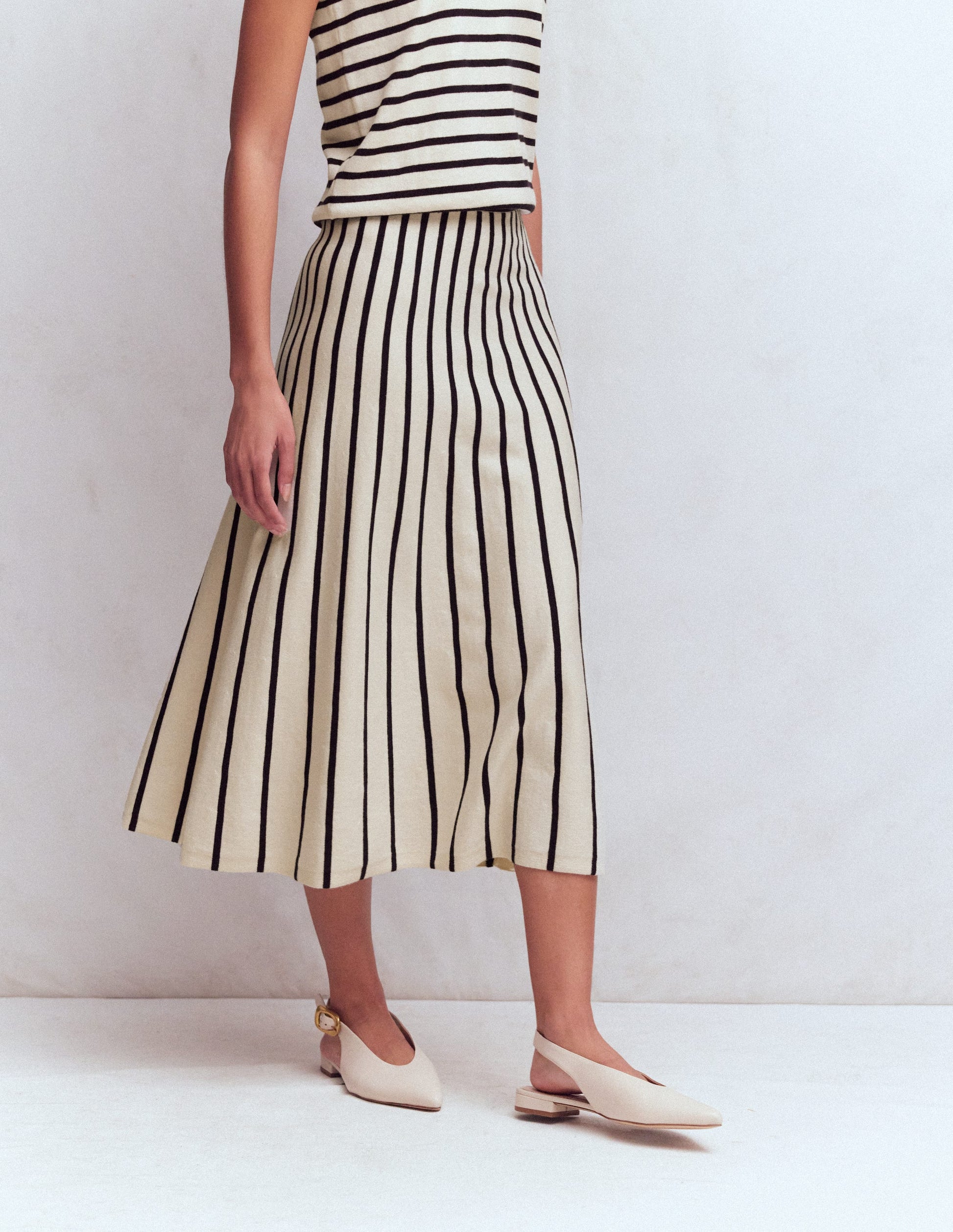 Liz Knitted Midi Skirt-Ivory Stripe-5