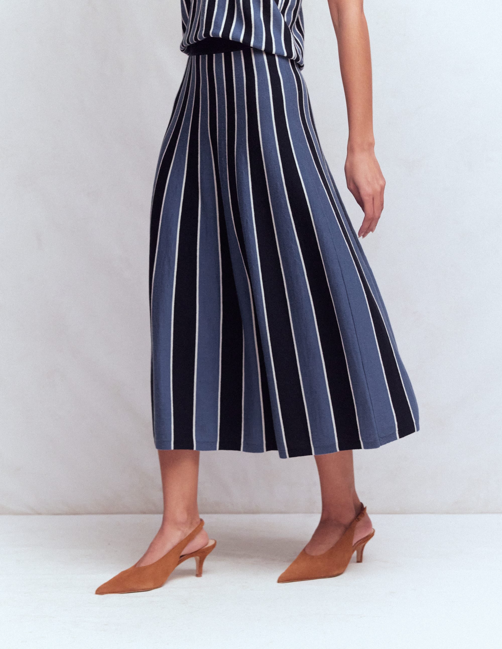 Liz Knitted Midi Skirt-Denim Blue Stripe - Image 2