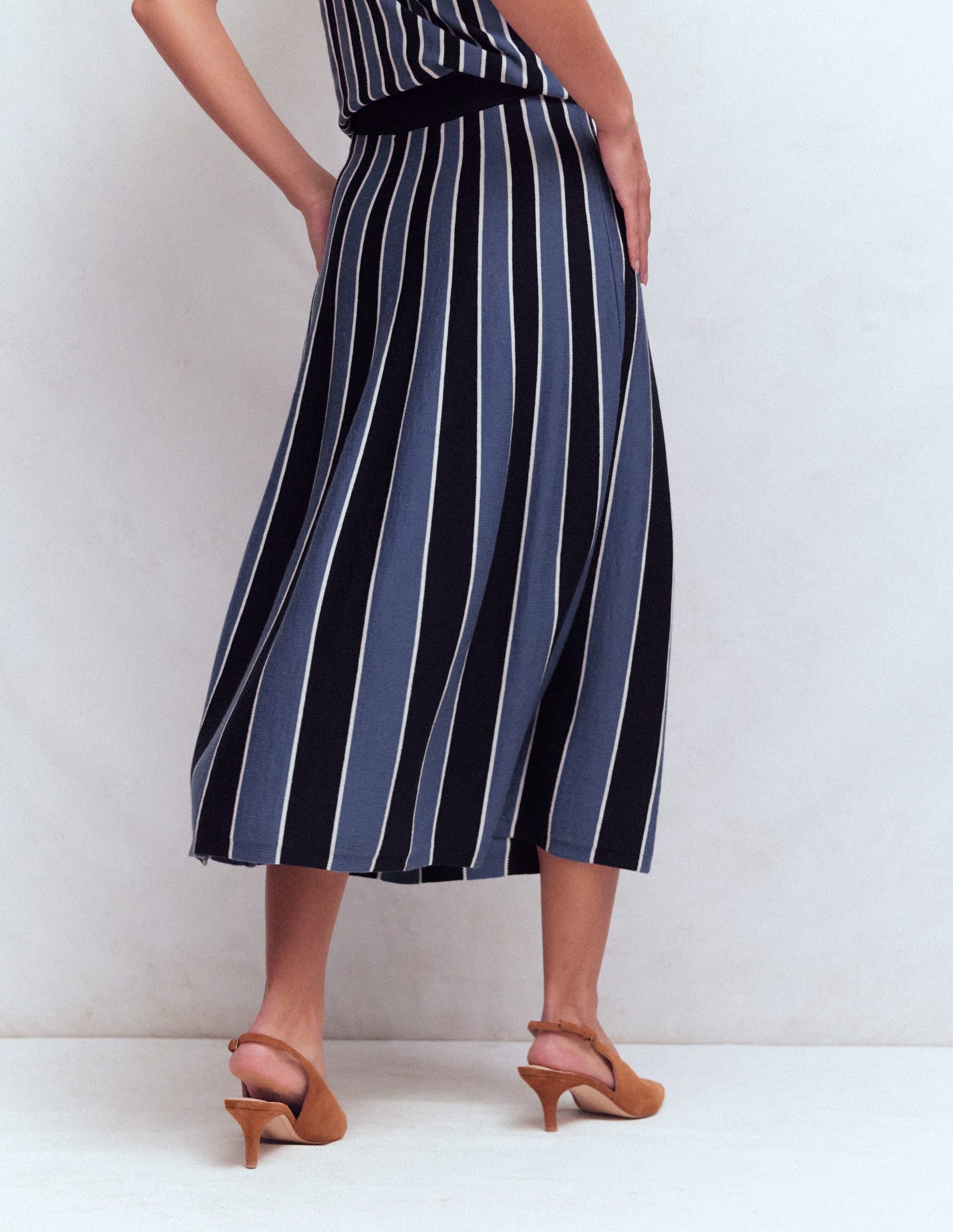 Liz Knitted Midi Skirt-Denim Blue Stripe-3