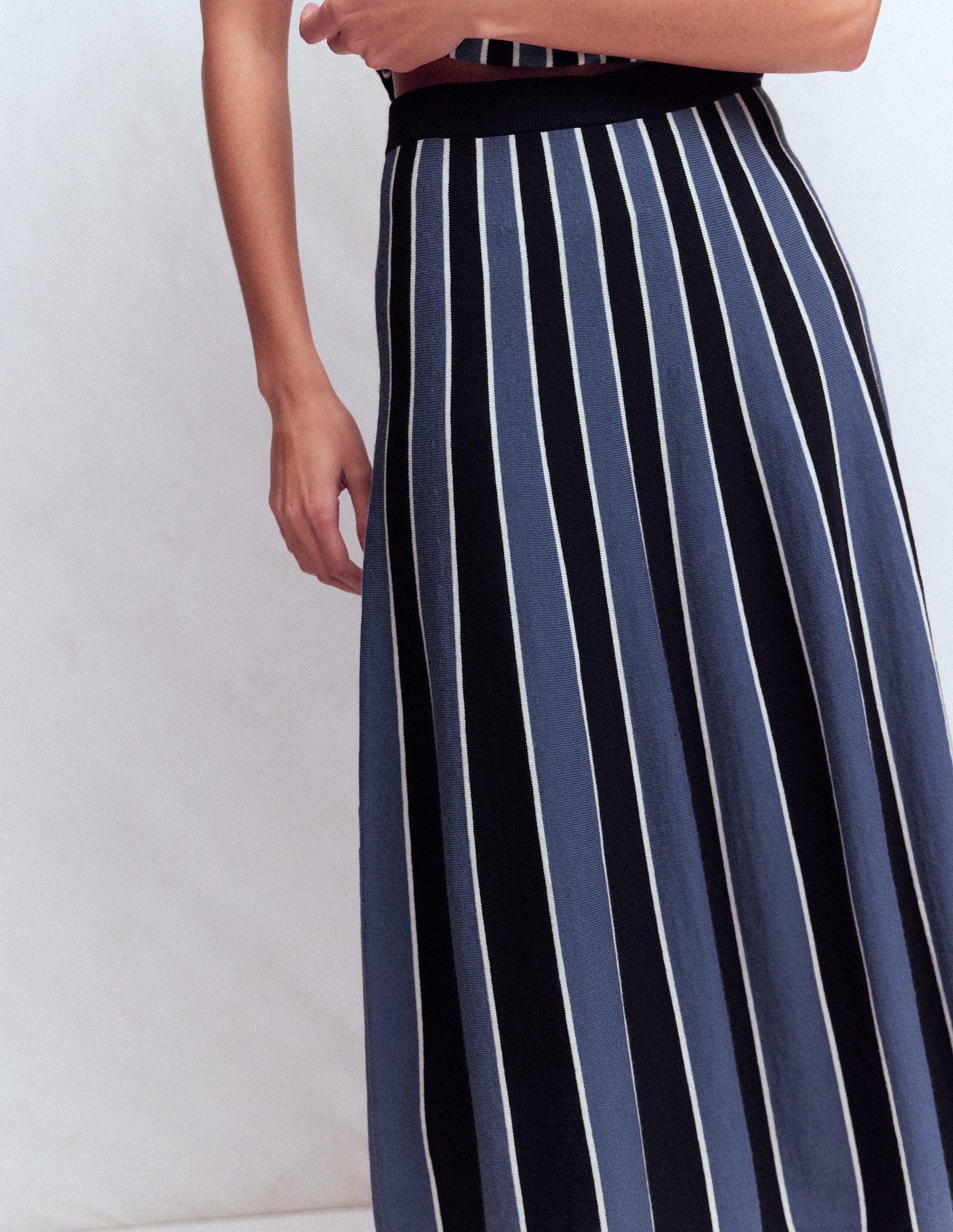 Liz Knitted Midi Skirt-Denim Blue Stripe-4
