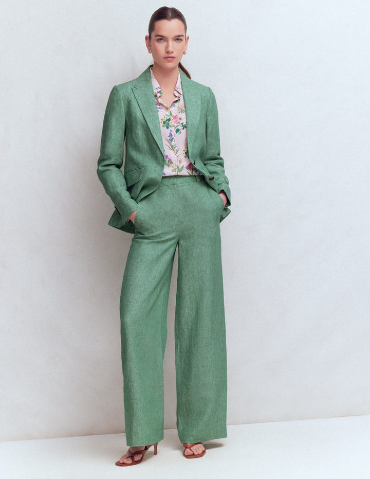 Belgravia Linen Trousers-Aloe Green Chambray