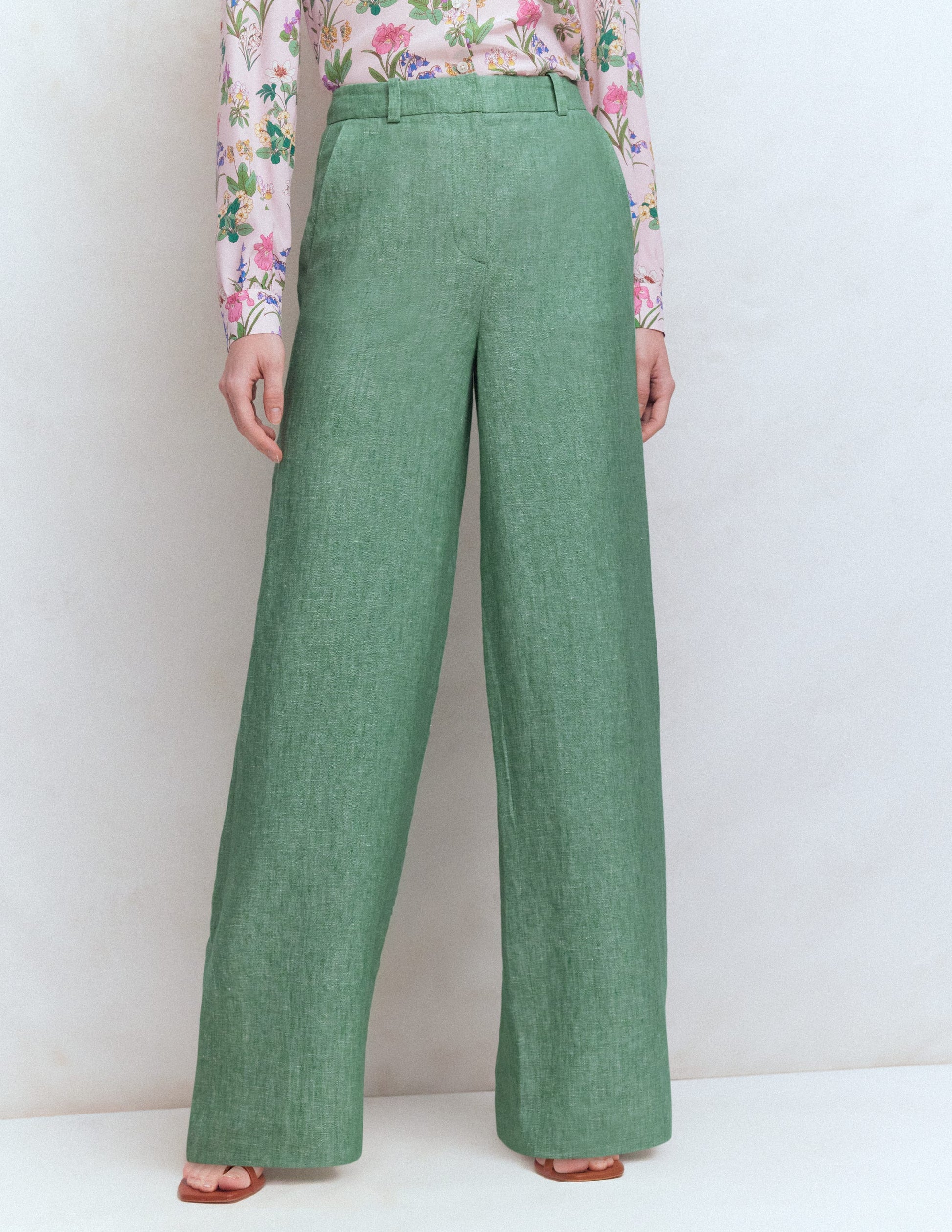 Belgravia Linen Trousers-Aloe Green Chambray-4