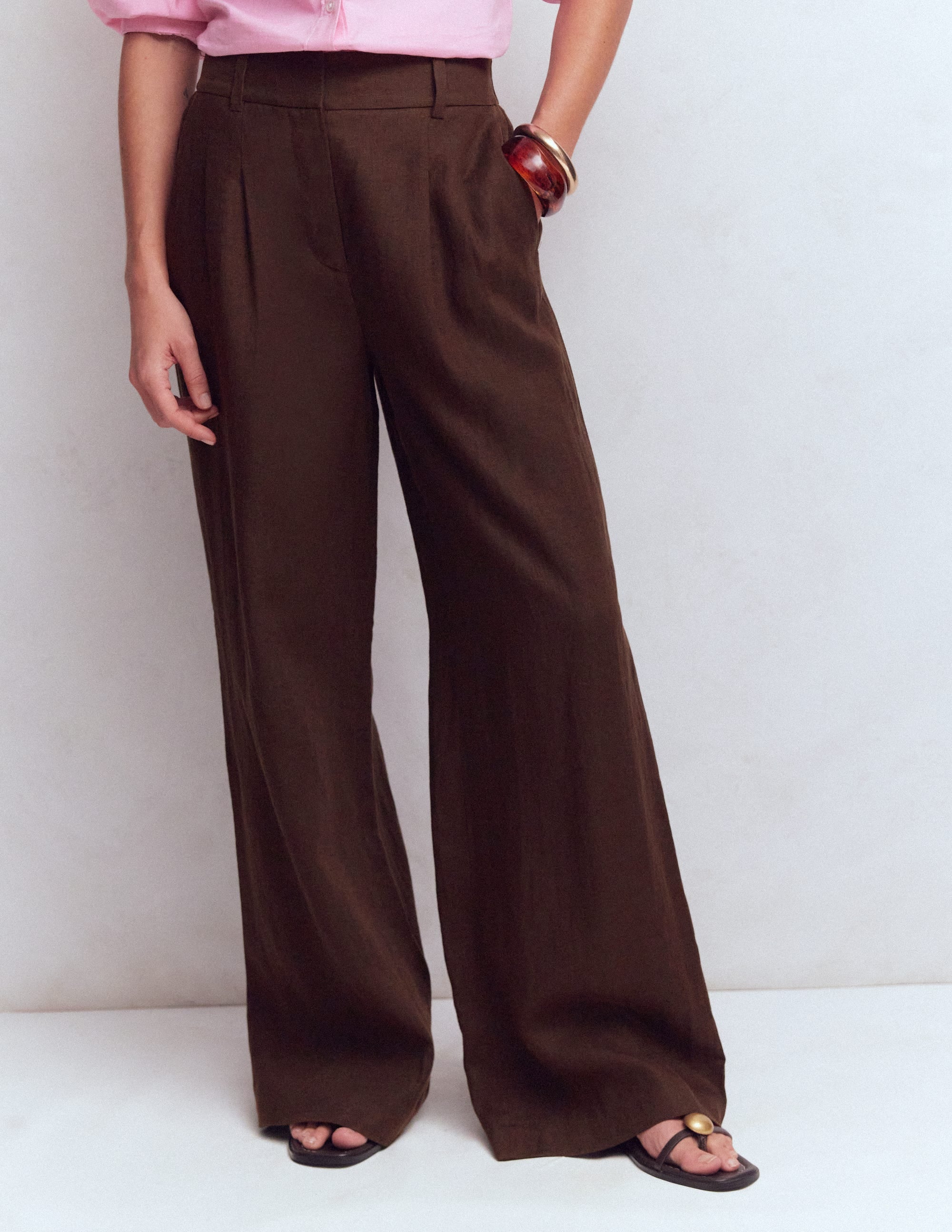 Kensington Linen Trousers-Bitter Chocolate - Image 3