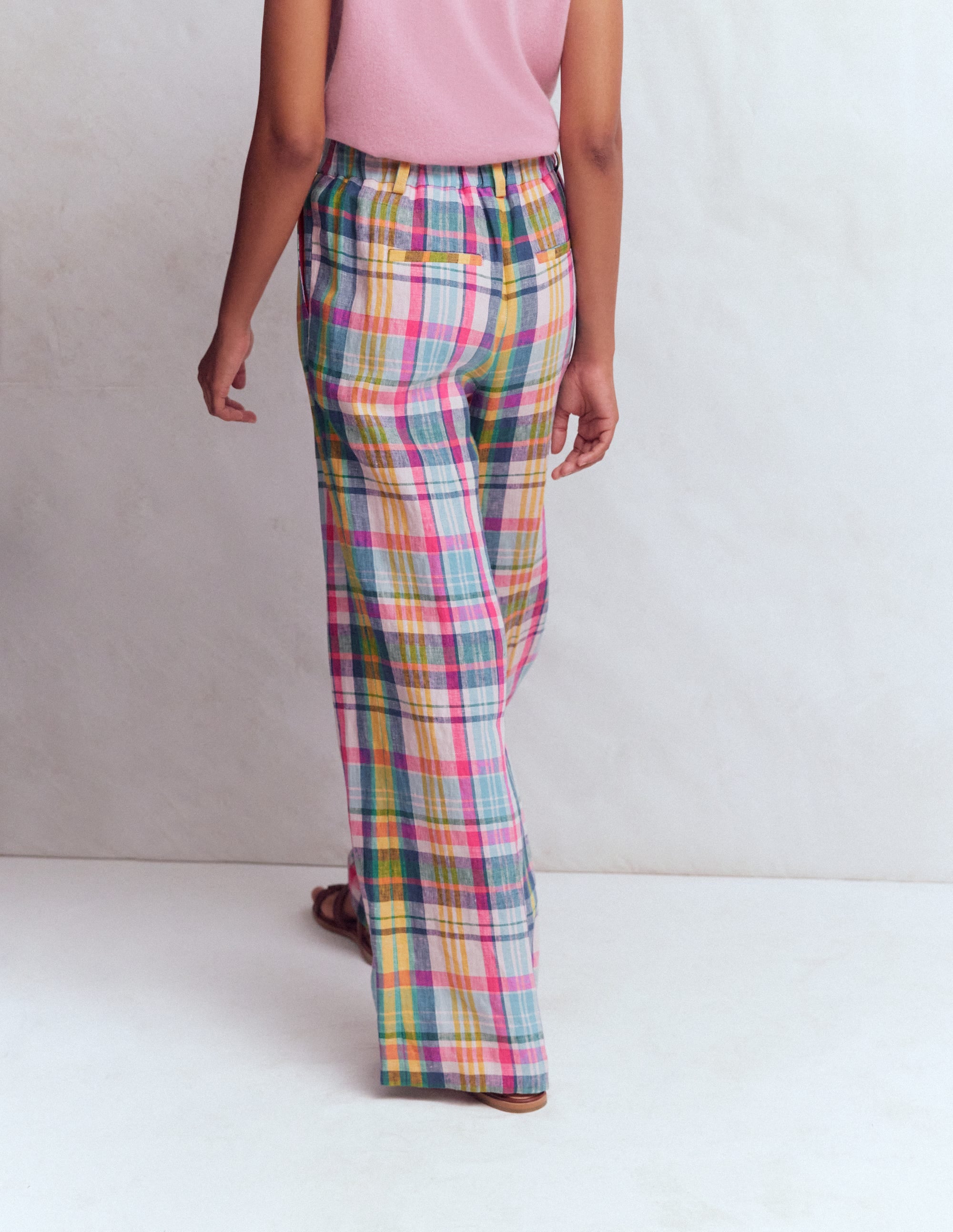 Kensington Linen Trousers-Blue, Pink and Green Madras - Image 3