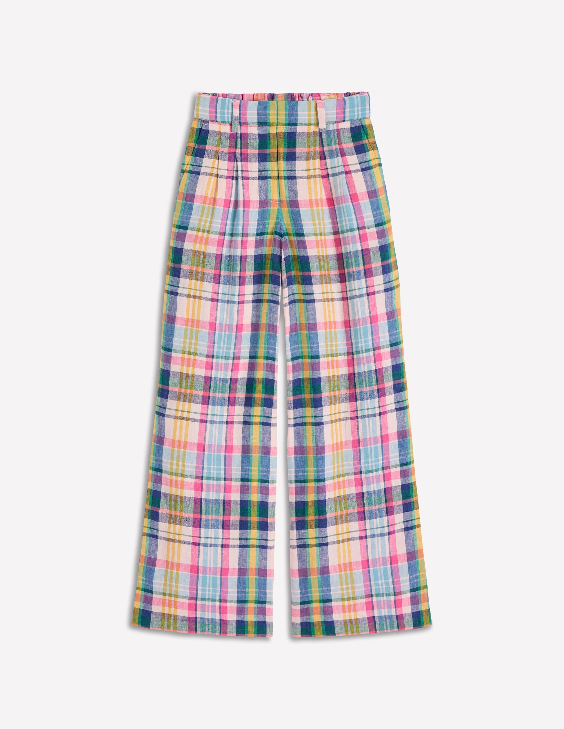 Kensington Linen Trousers-Blue, Pink and Green Madras-7