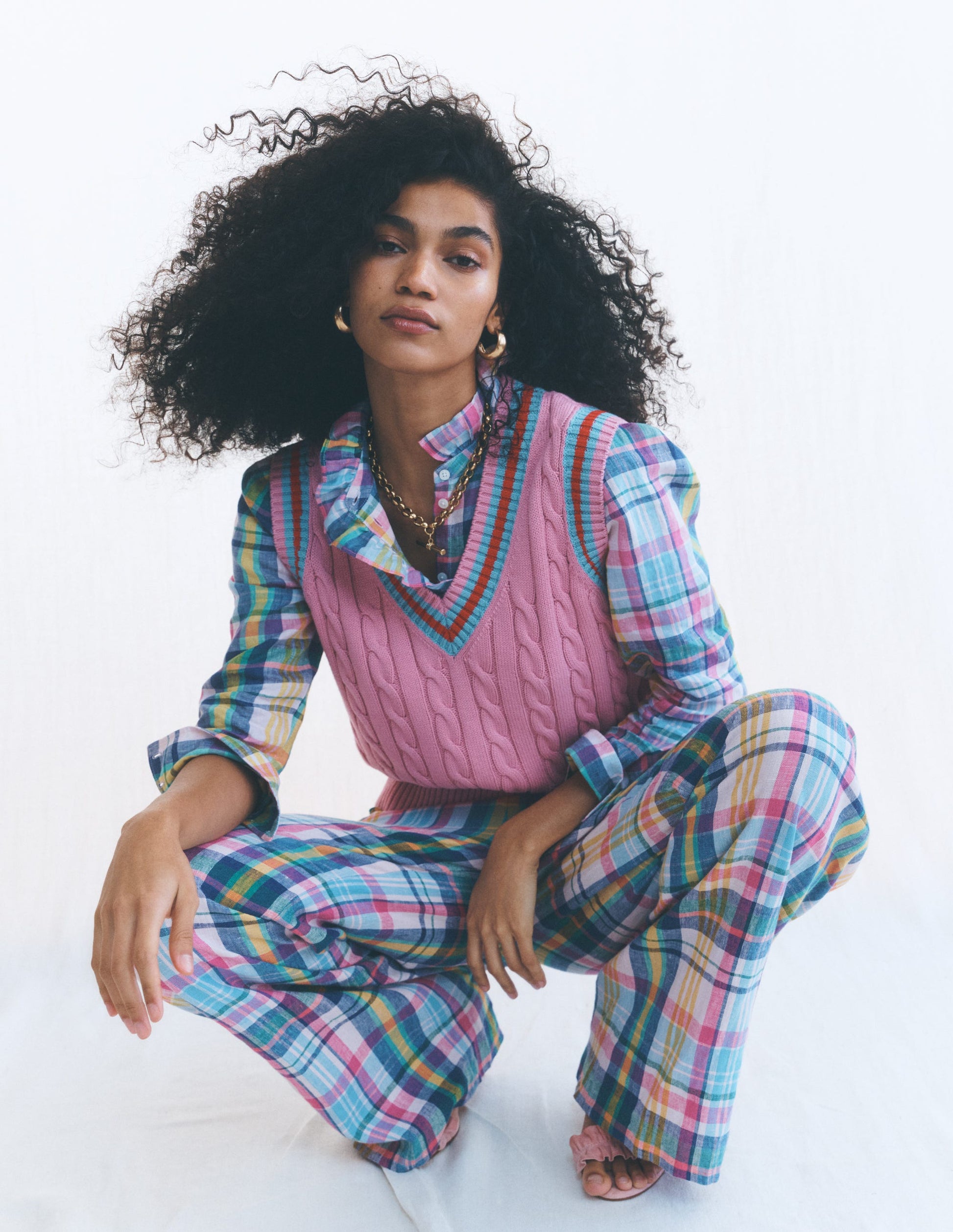 Kensington Linen Trousers-Blue, Pink and Green Madras-2