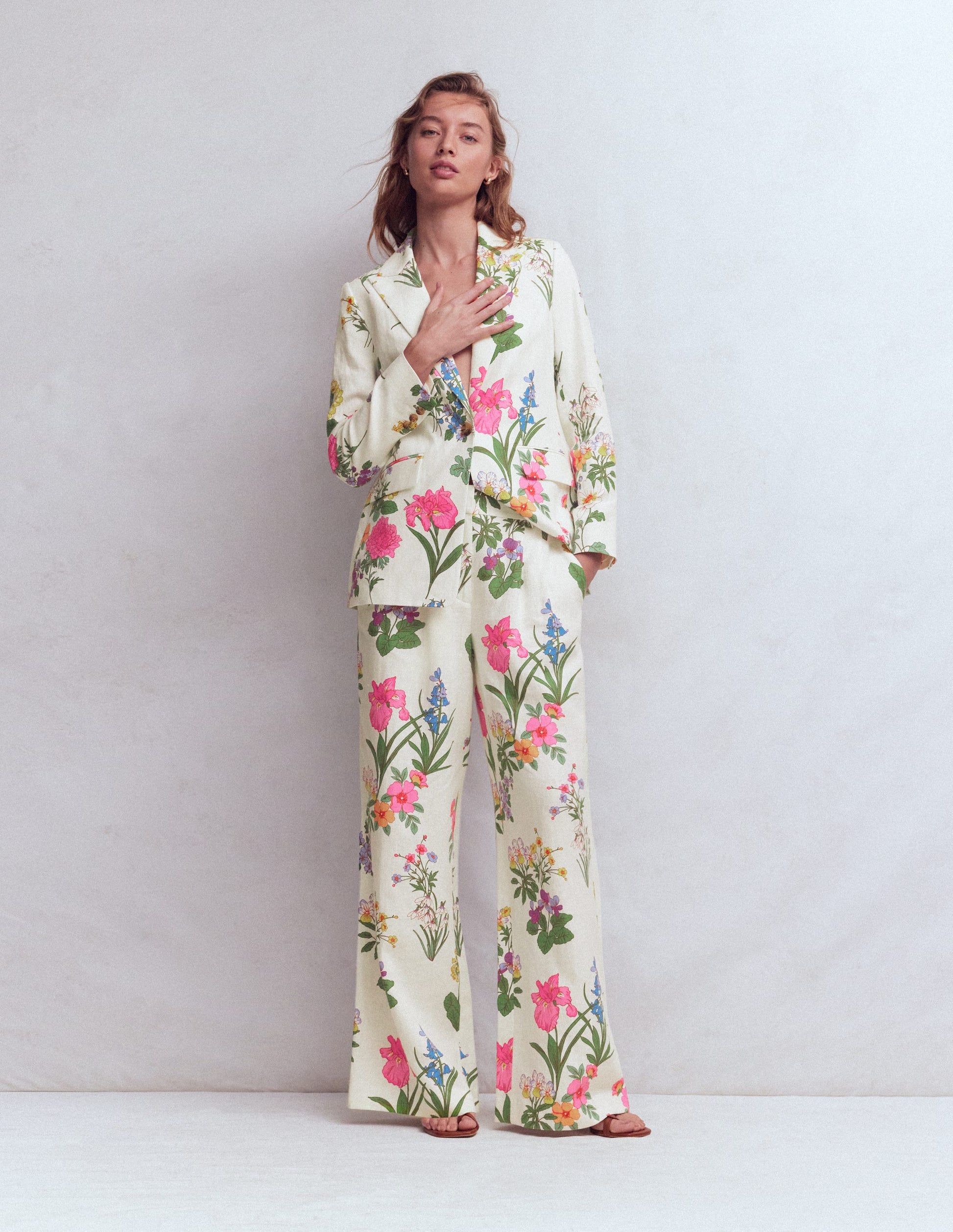 Kensington Linen Trousers-Ivory, Delicate Blossom-1