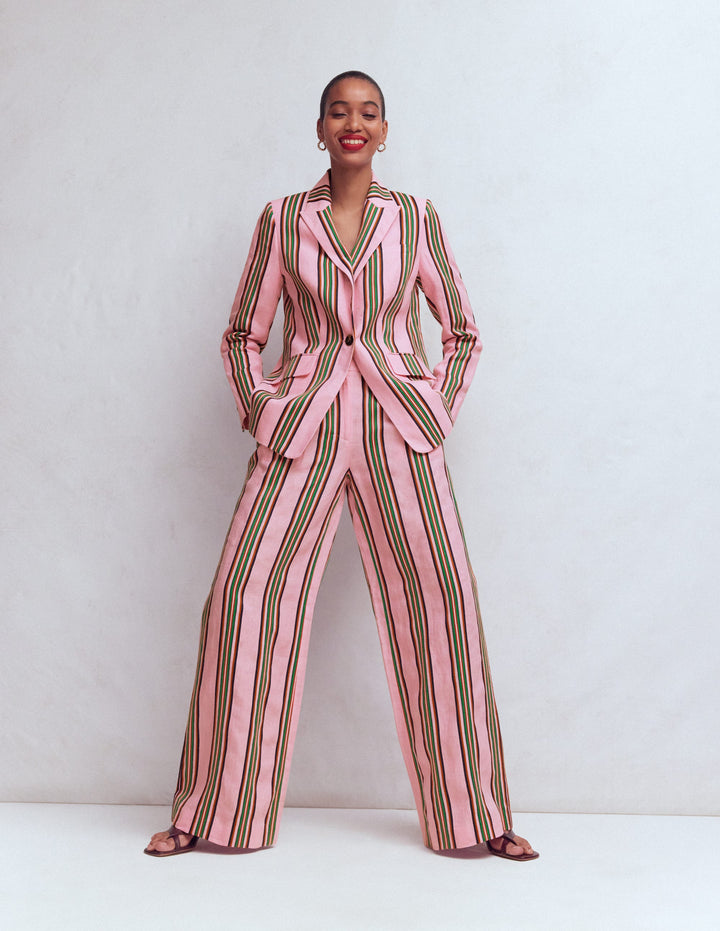 Kensington Linen Trousers-Pink and Green Stripe