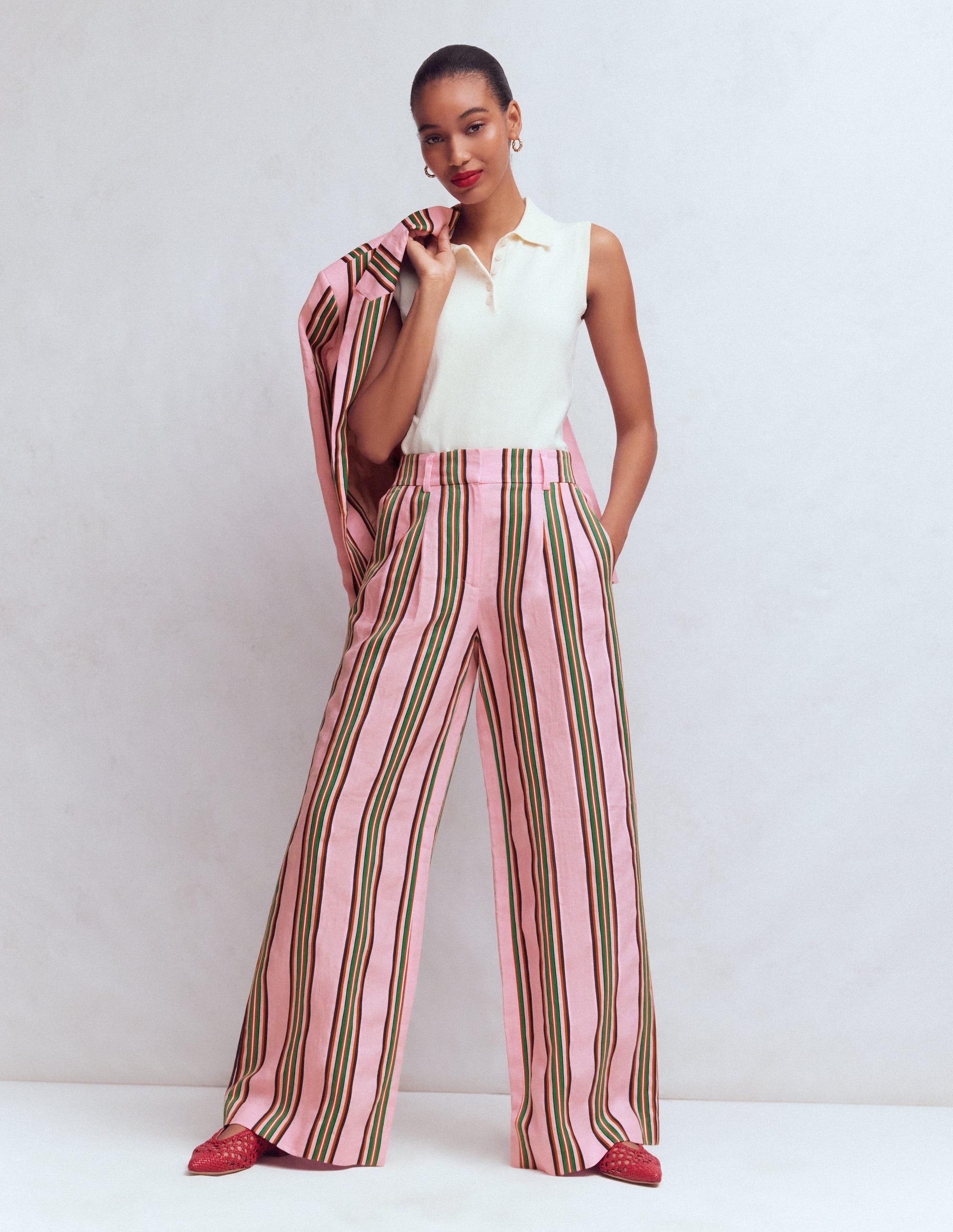 Kensington Linen Trousers-Pink and Green Stripe - Image 5