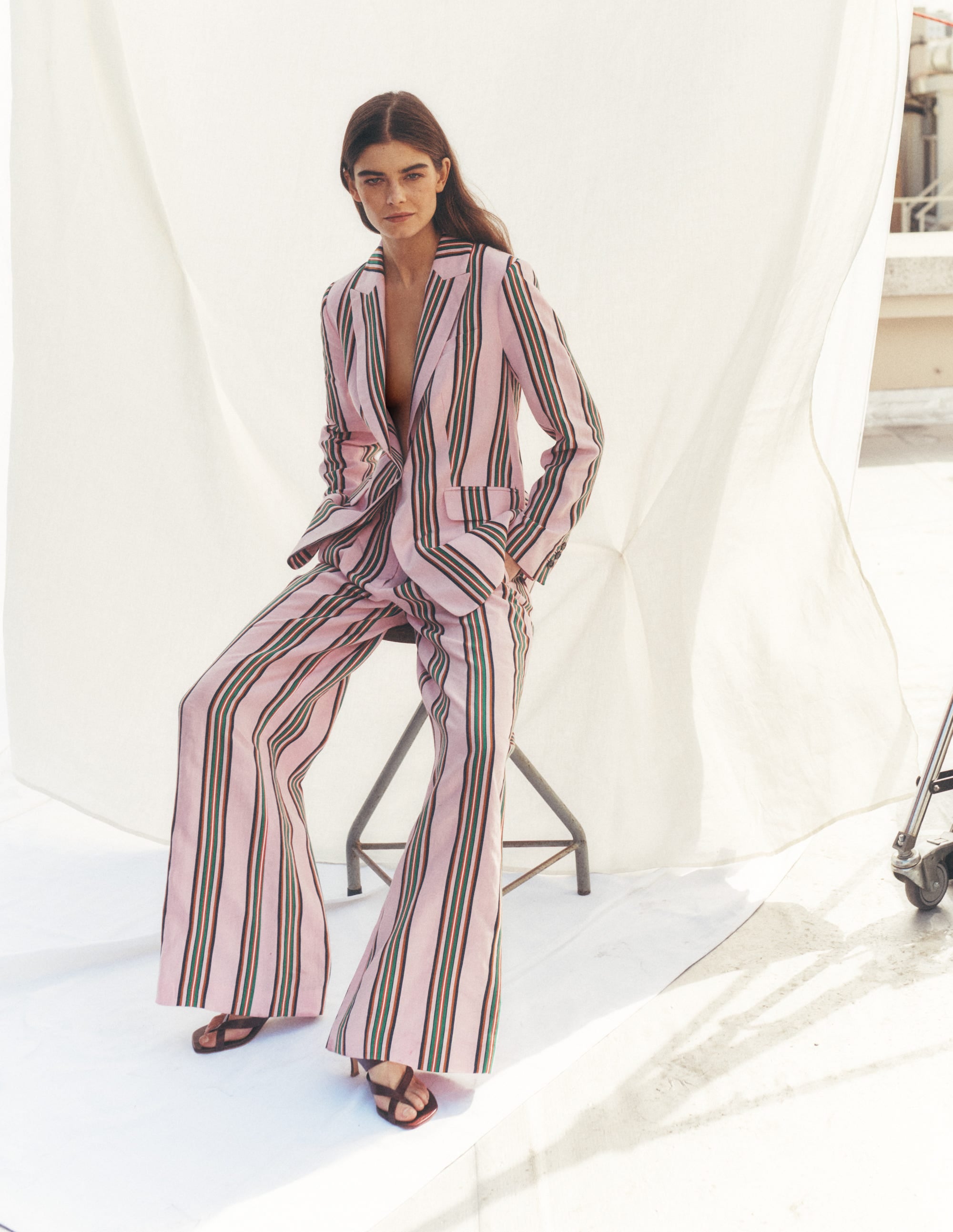 Kensington Linen Trousers-Pink and Green Stripe - Image 6