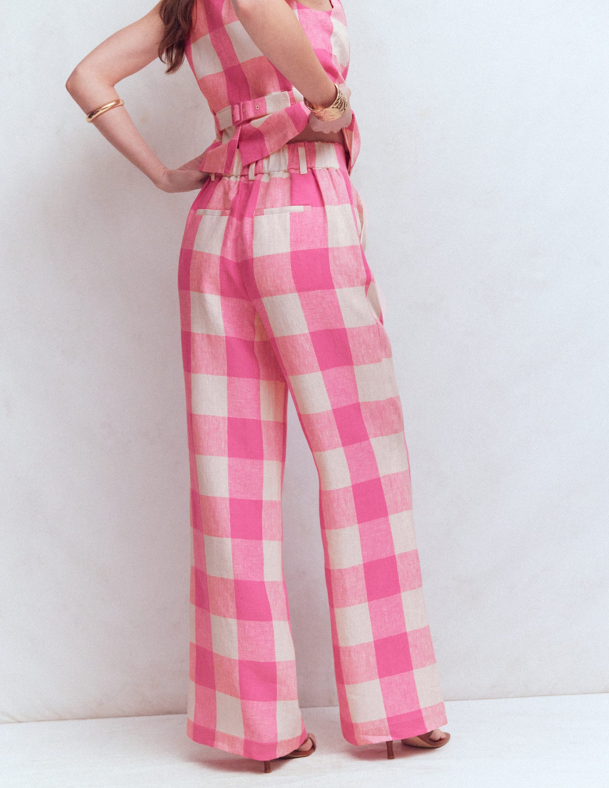 Kensington Linen Trousers-Pink Punch Gingham-3
