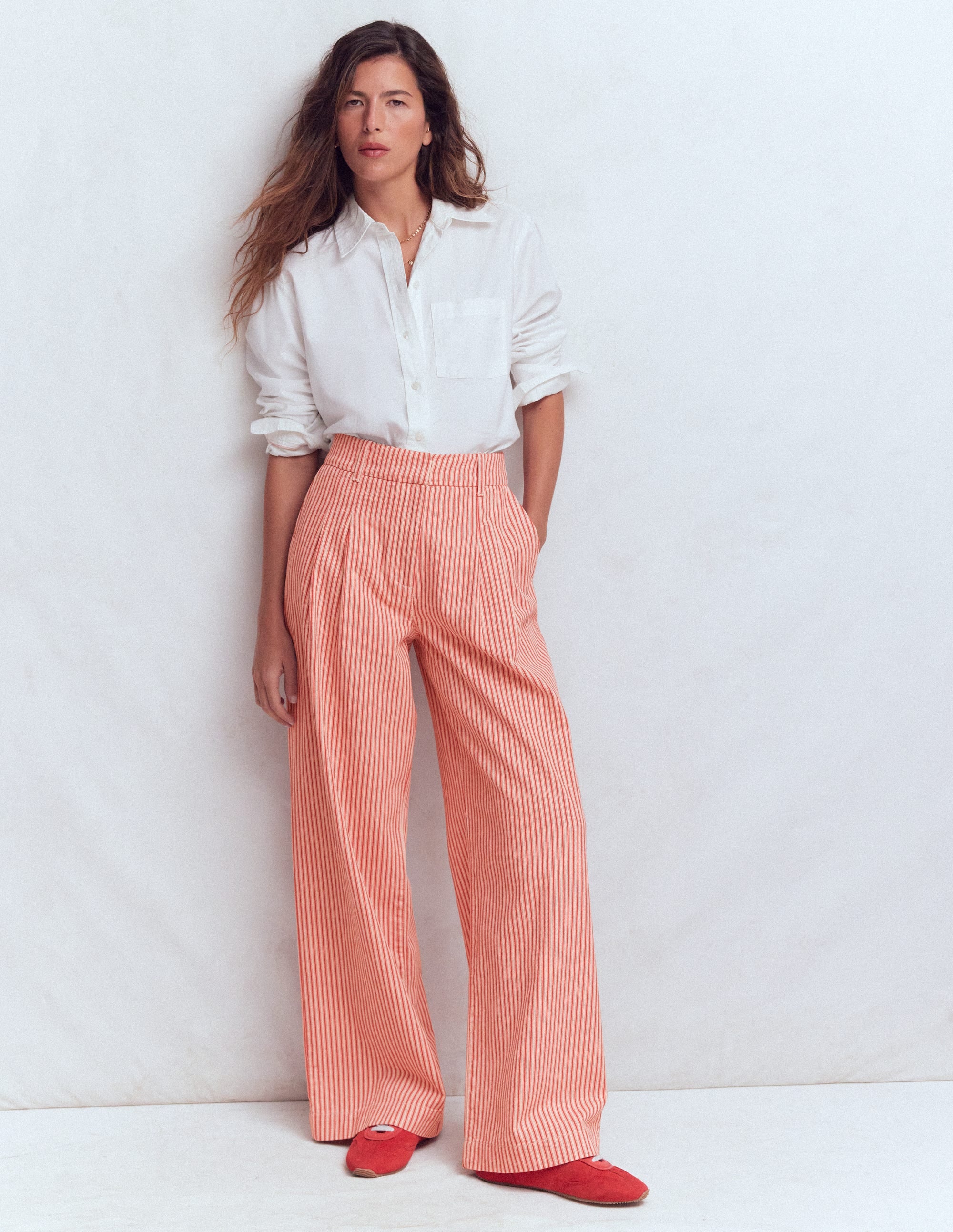Kensington Wide Leg Trousers-Red Ticking Stripe - Image 1
