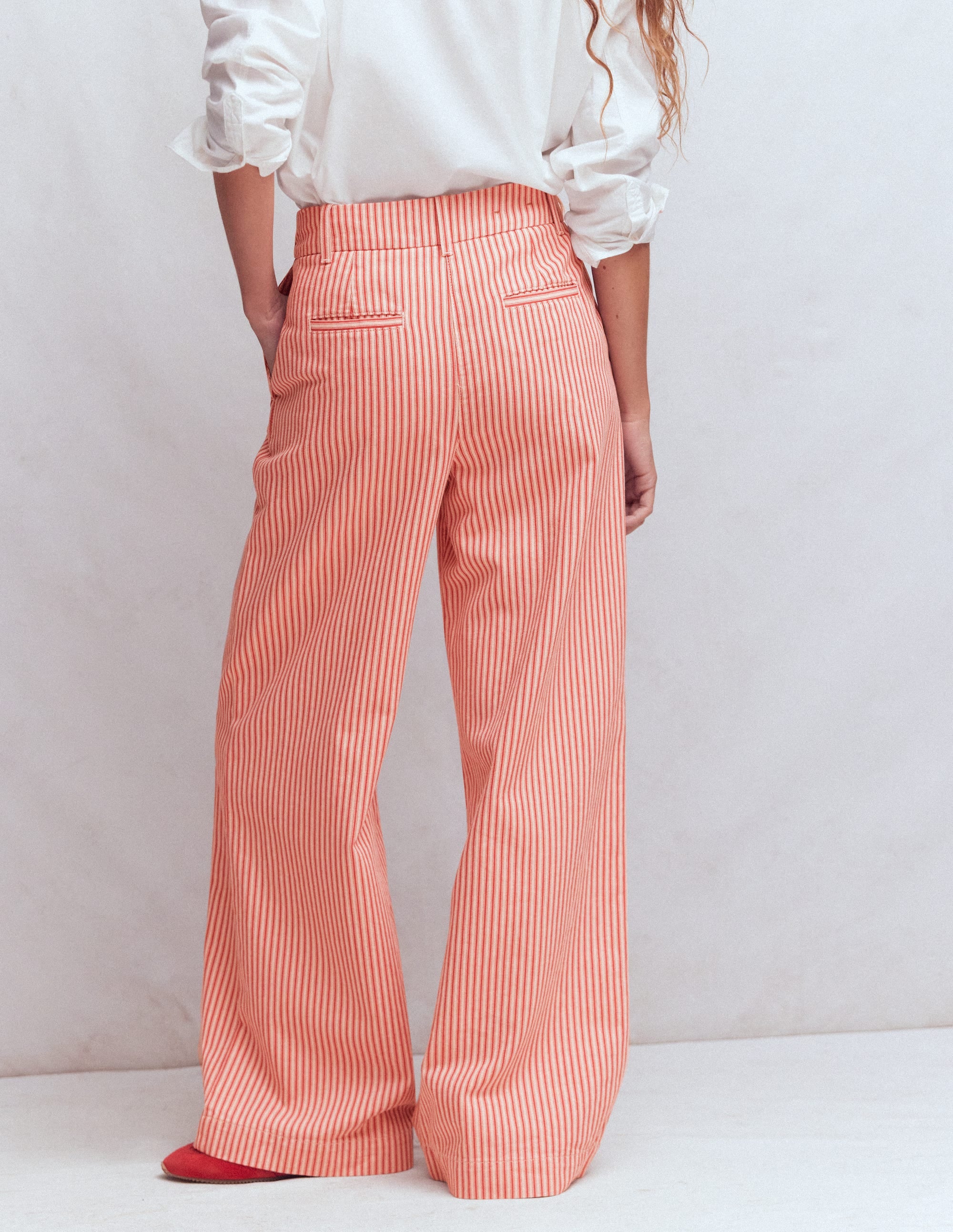 Kensington Wide Leg Trousers-Red Ticking Stripe - Image 3
