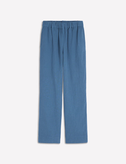 Pull-on Double Cloth Trousers-Tourmaline Blue-5