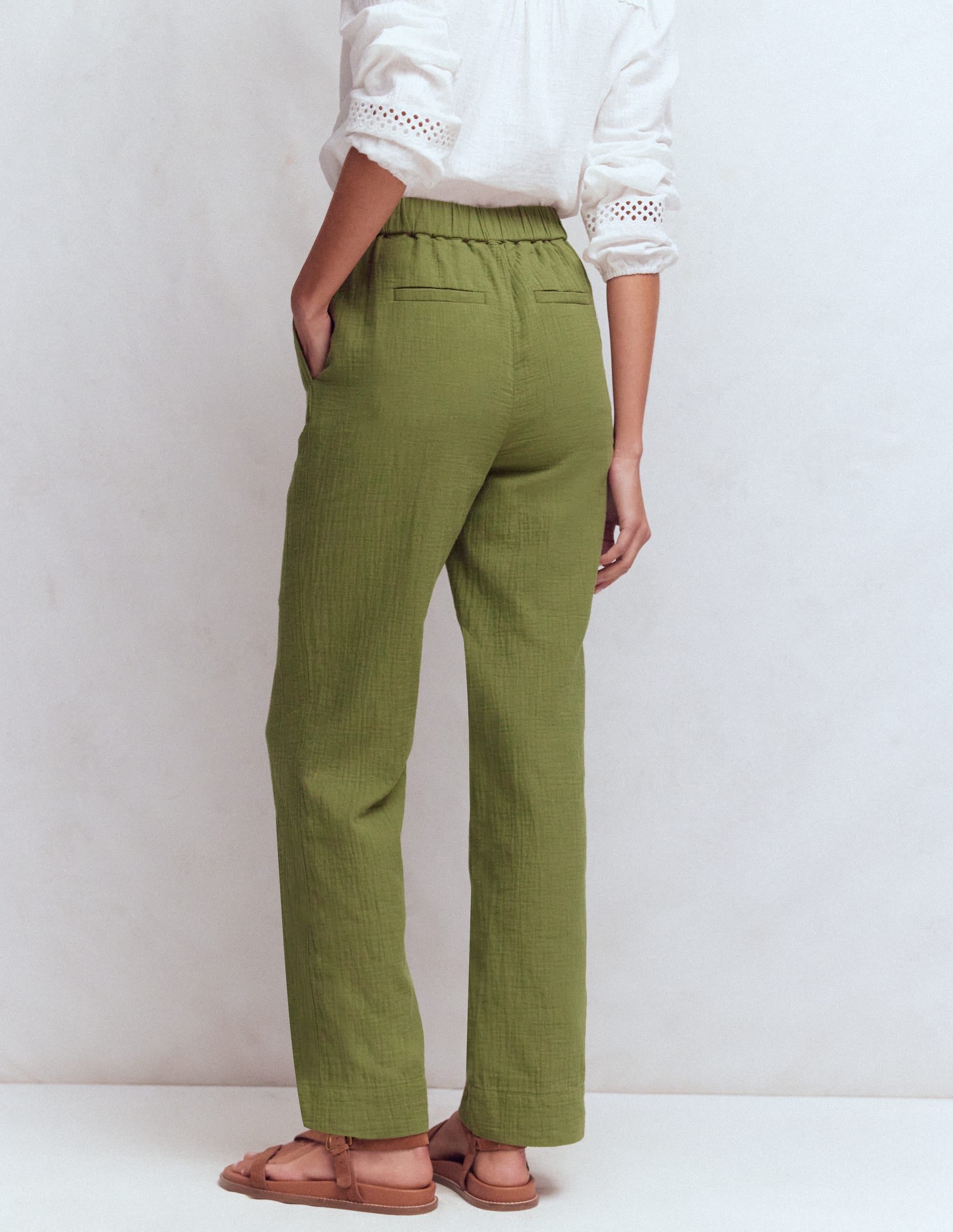 Pull On Double Cloth Trousers-Olive Green - Image 3