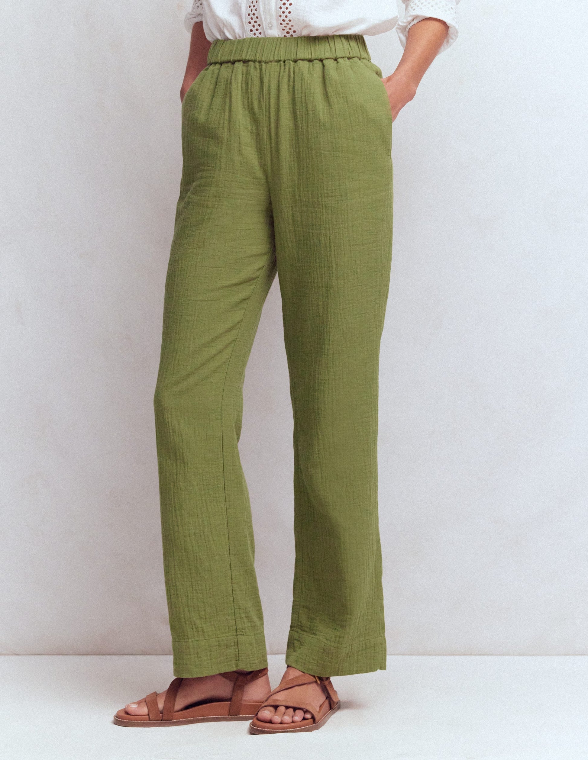 Pull On Double Cloth Trousers-Olive Green-4
