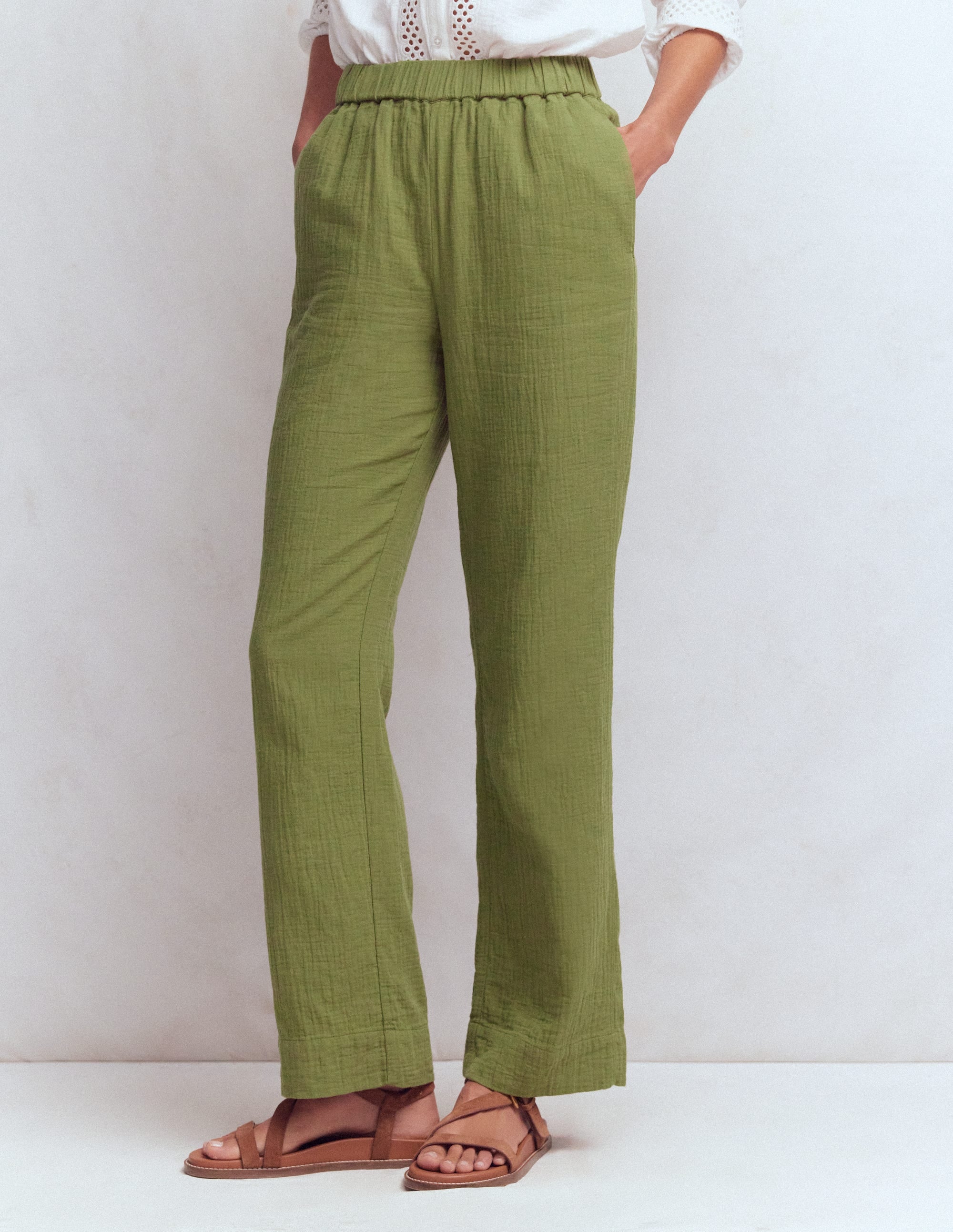 Pull On Double Cloth Trousers-Olive Green - Image 4