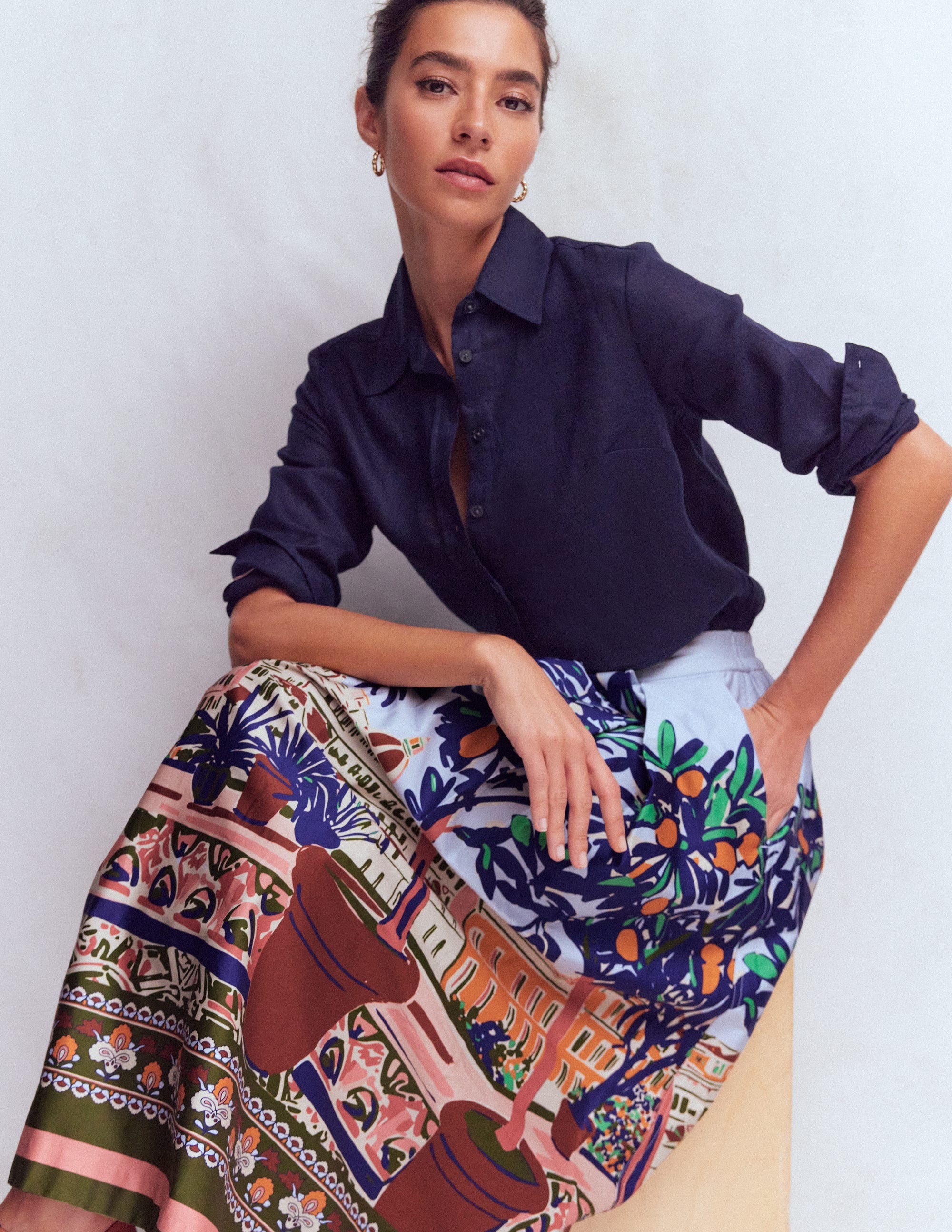 Verity Sateen Skirt-Multi, Balcony Scene - Image 1