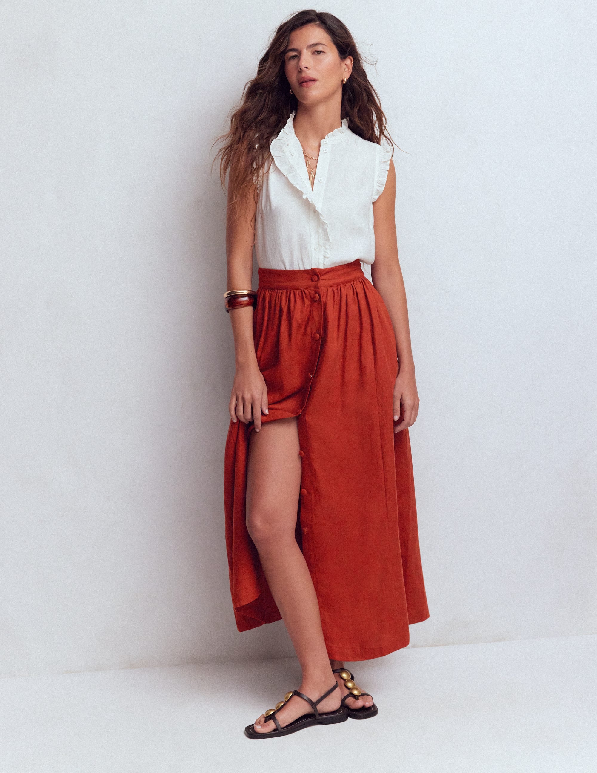 Emma Linen Maxi Skirt-Burnt Orange - Image 1