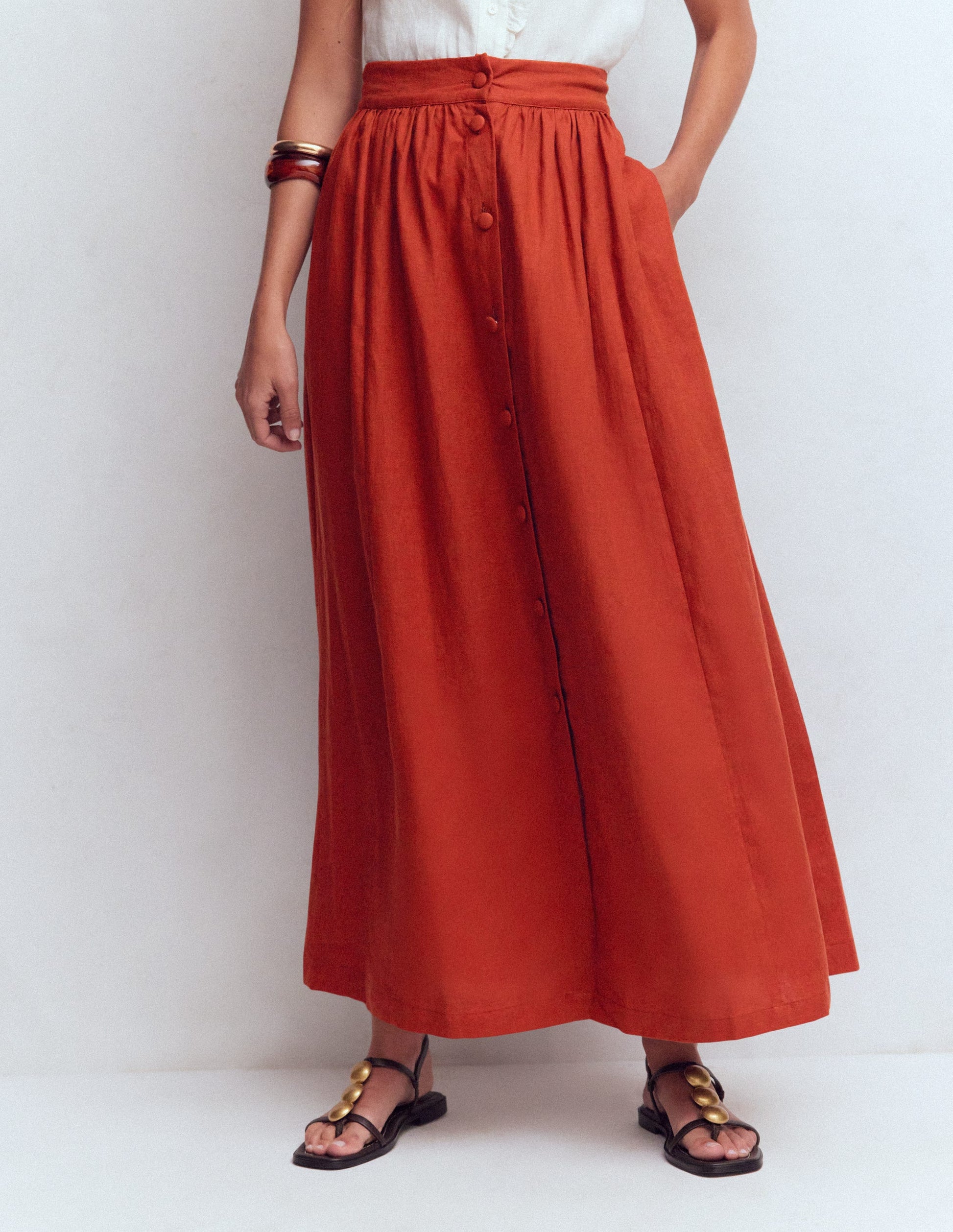 Emma Linen Maxi Skirt-Burnt Orange-5