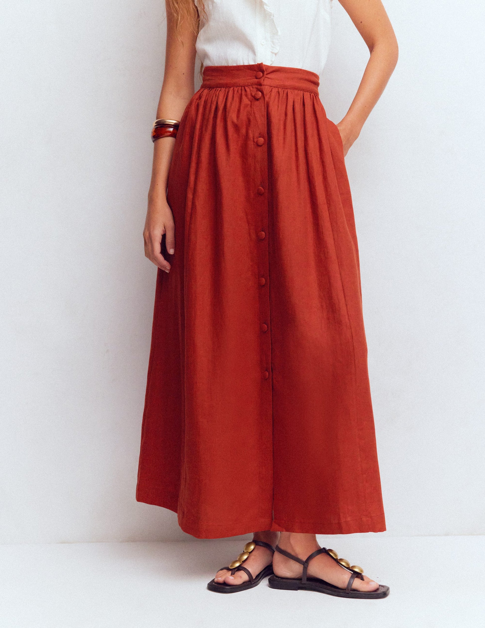 Emma Linen Maxi Skirt-Burnt Orange-6