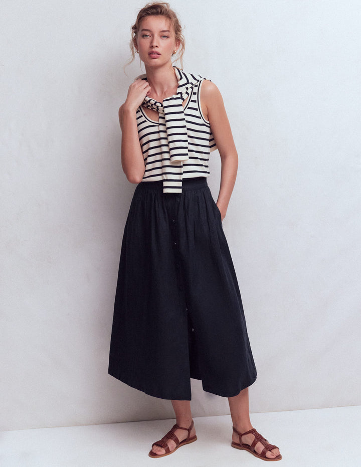 Emma Linen Skirt-Navy