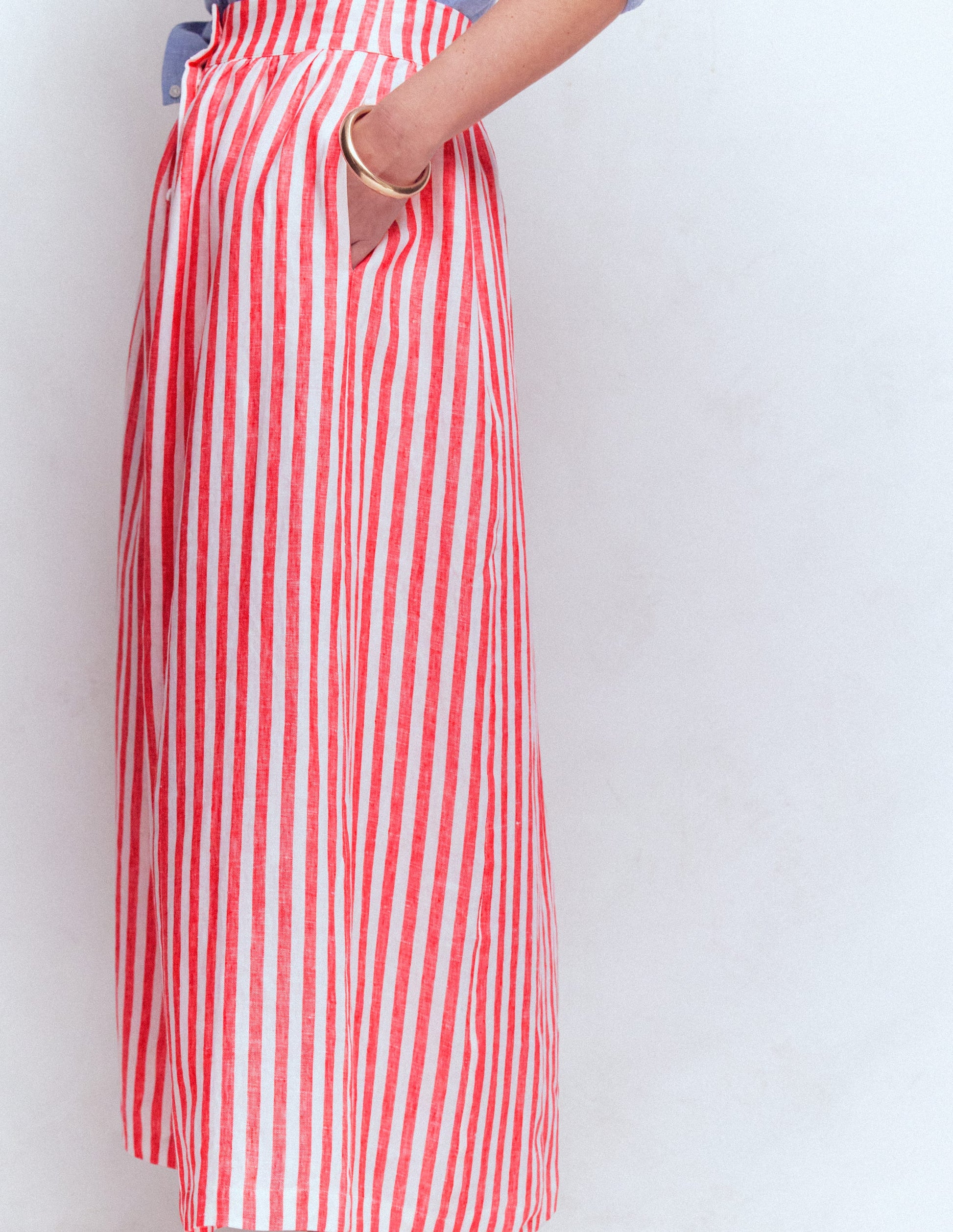Emma Linen Maxi Skirt-Poppy Red and Ivory Stripe-5