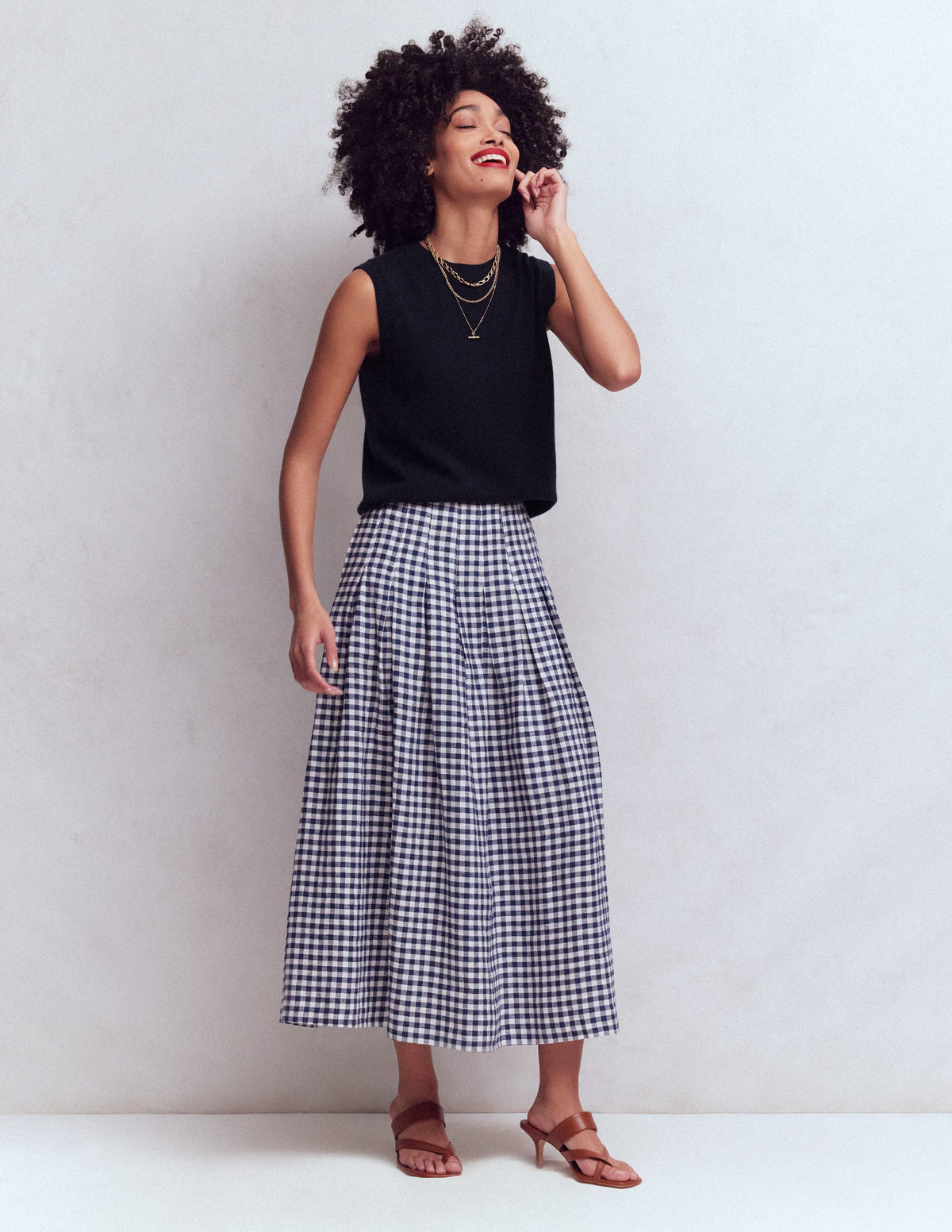 Valentina Linen Skirt-Navy Gingham - Image 1